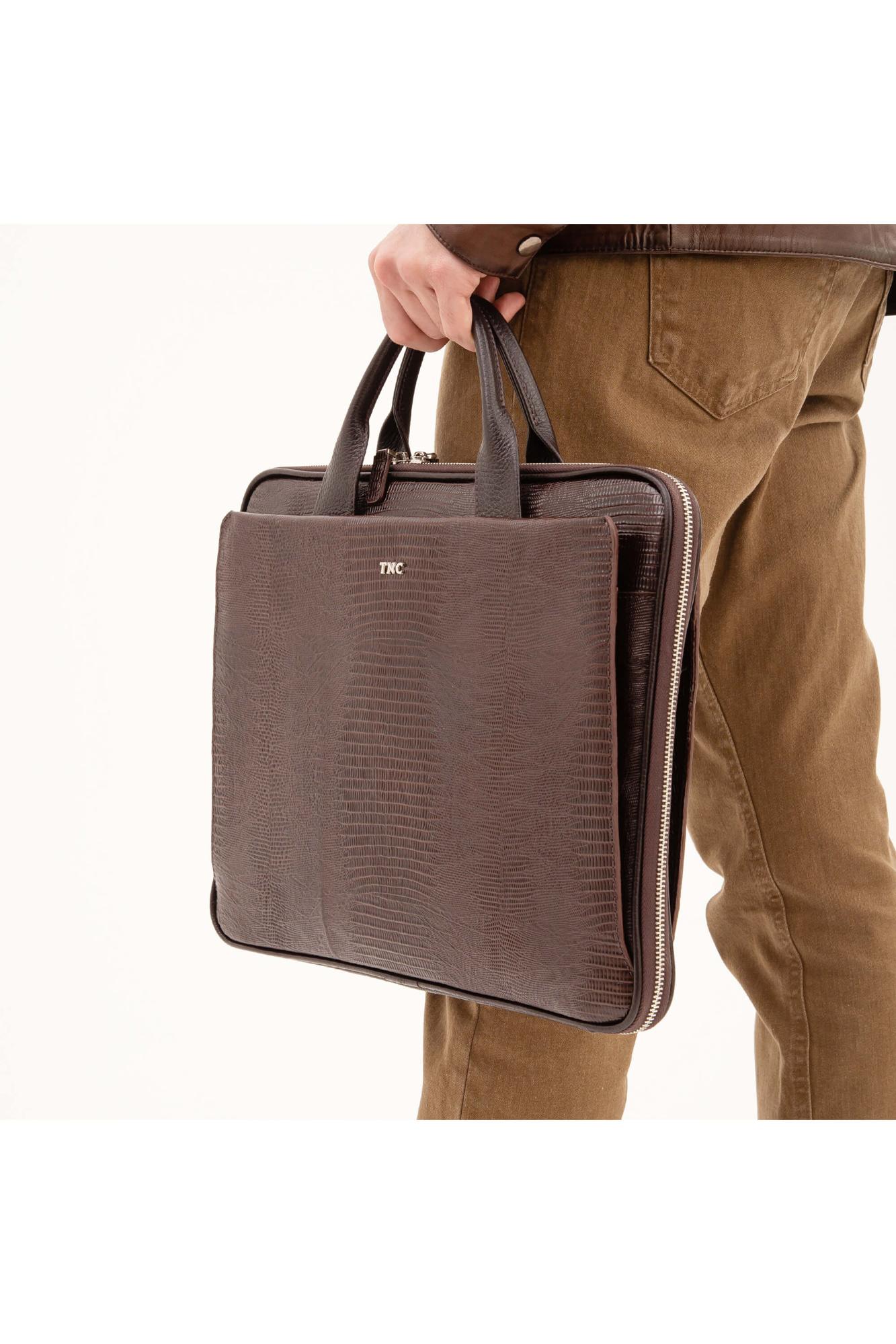 Tamer Tanca Erkek Hakiki Deri Kahverengi Lazer Evrak Çantası