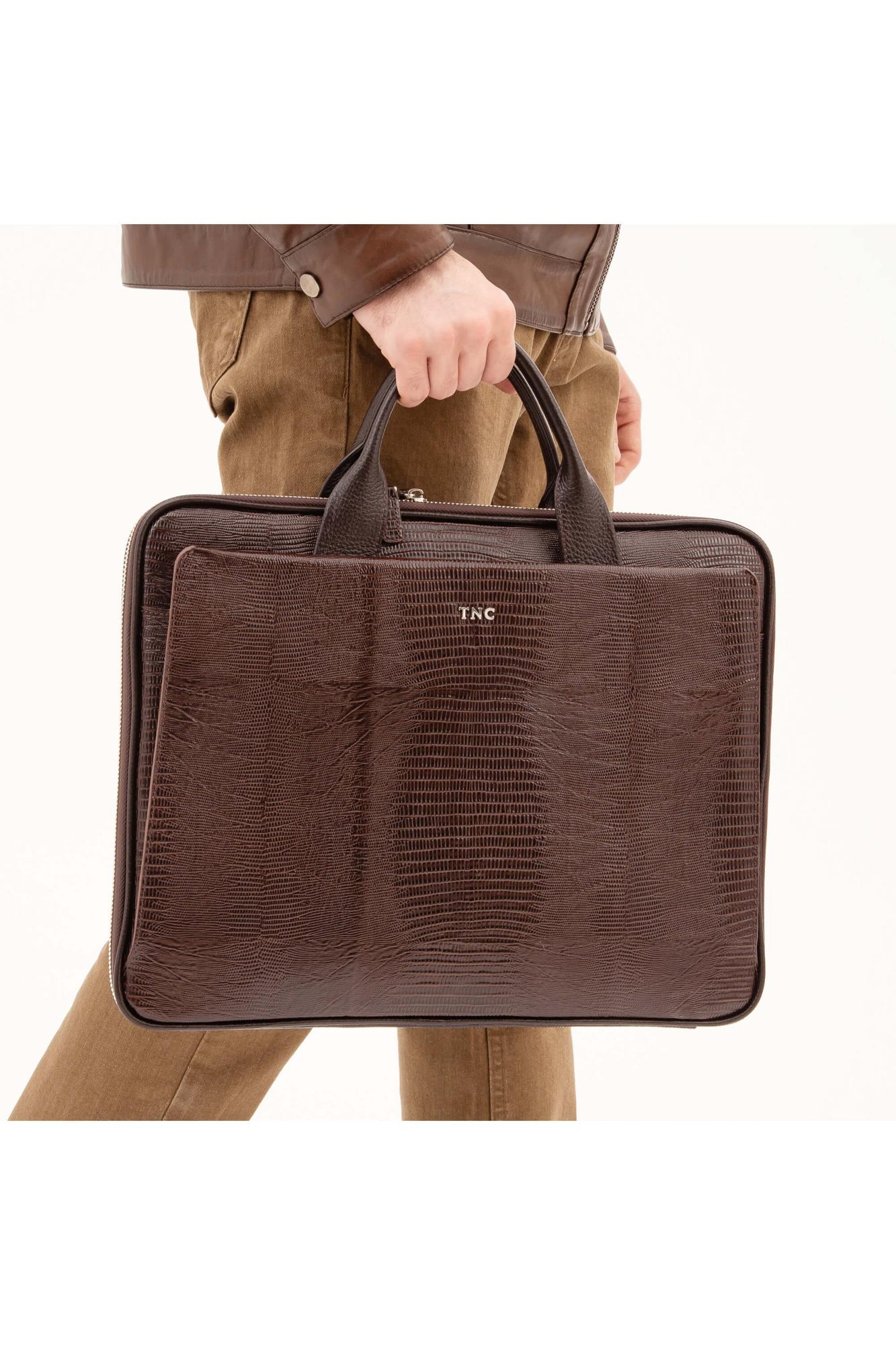 Tamer Tanca Erkek Hakiki Deri Kahverengi Lazer Evrak Çantası