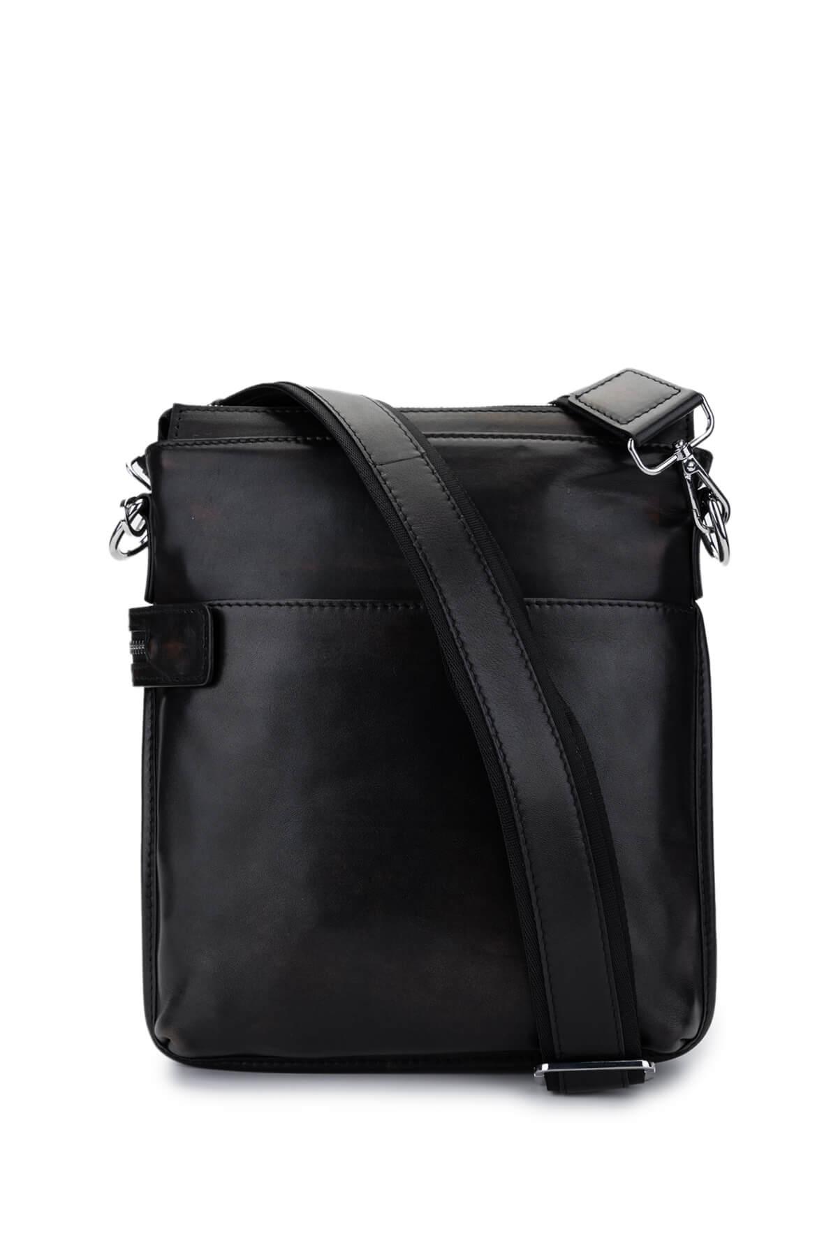 Tamer Tanca Erkek Hakiki Deri Siyah Eskitme Postacı Çanta