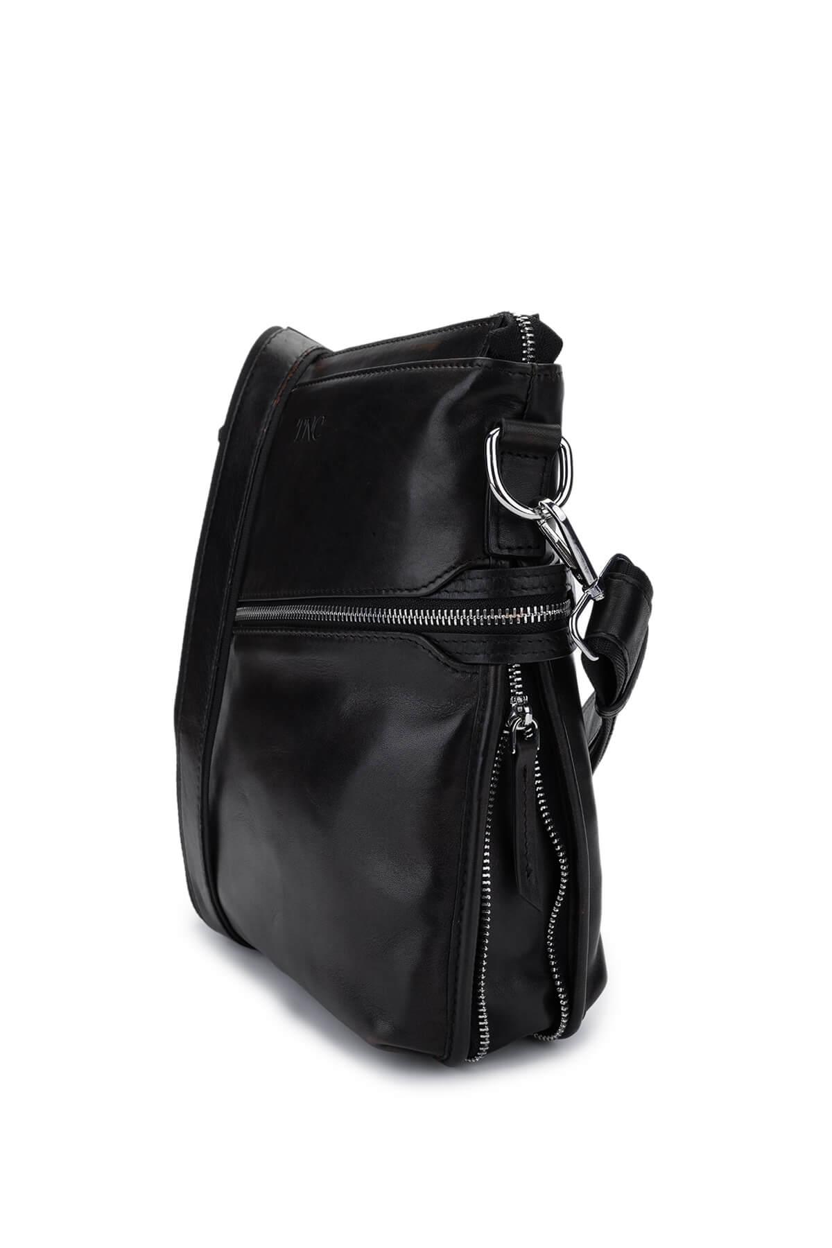 Tamer Tanca Erkek Hakiki Deri Siyah Eskitme Postacı Çanta