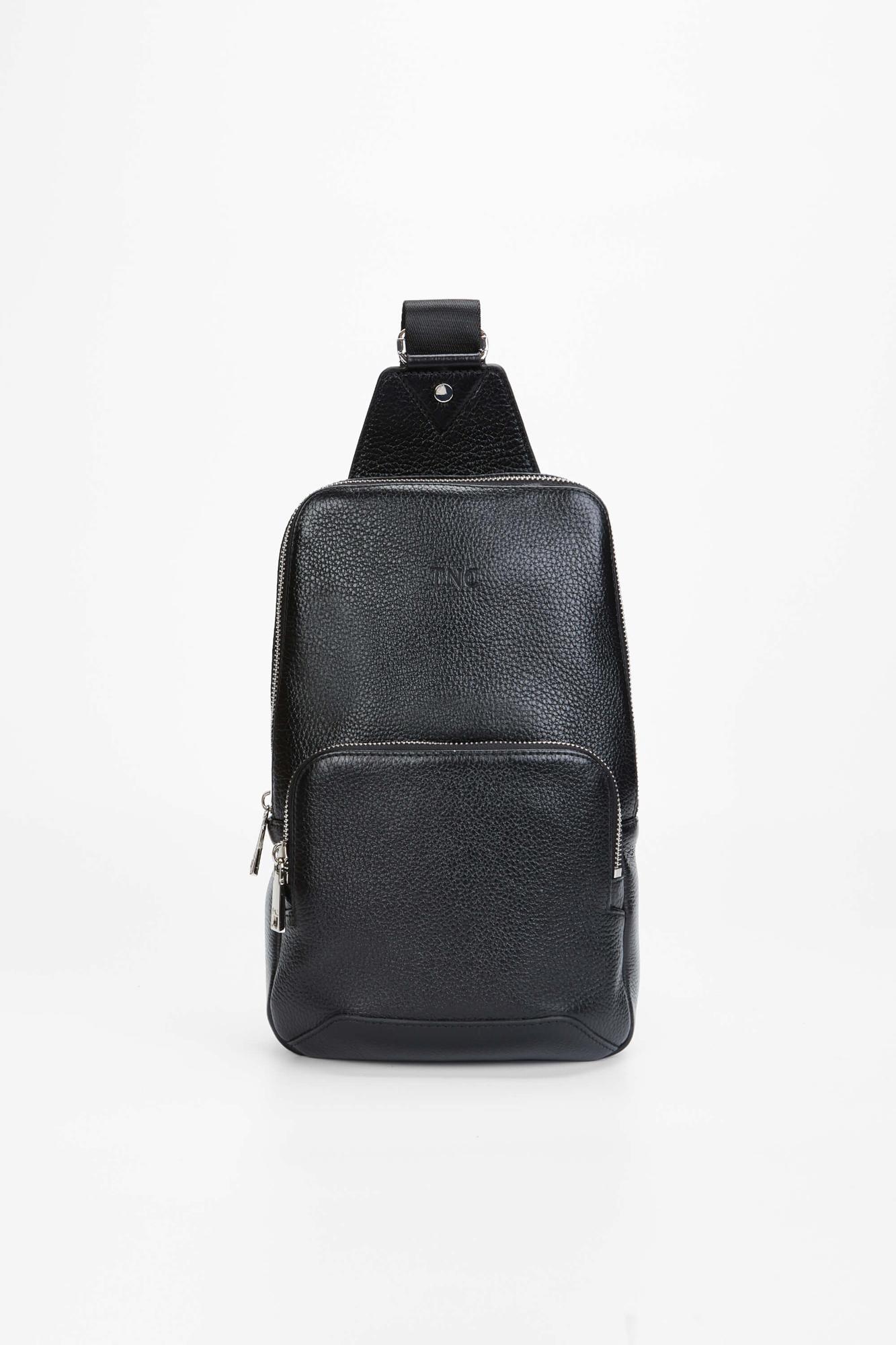 Tamer Tanca Erkek Hakiki Deri Siyah Body Bag Çanta