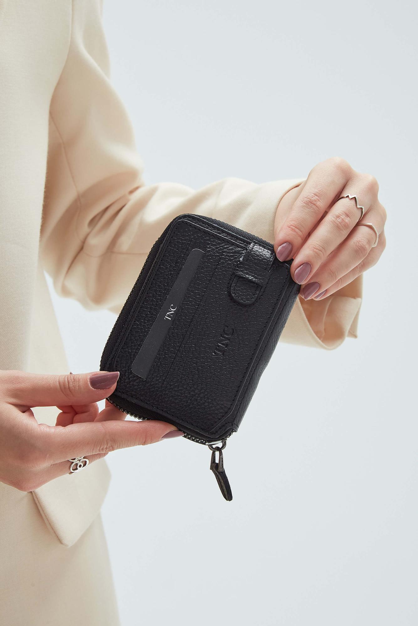 Tamer Tanca Erkek Hakiki Deri Siyah Floter Kartlık