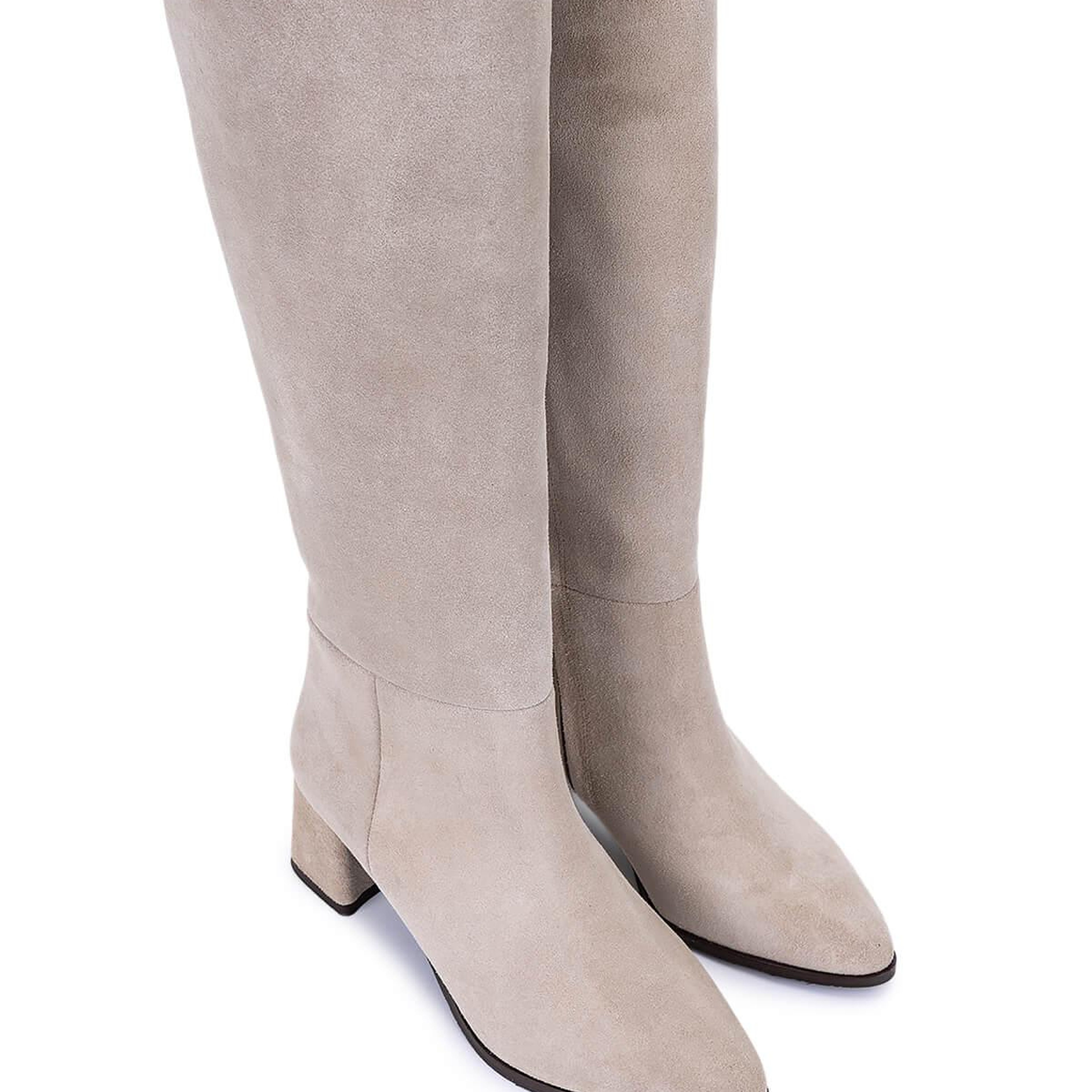 Tamer Tanca Kadın Hakiki Deri Bej Topuklu Çizme