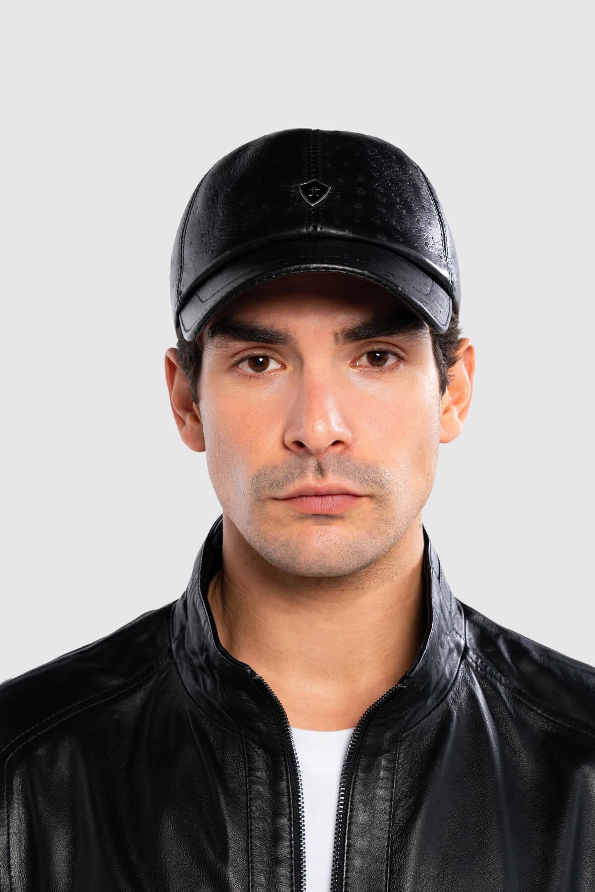 Tamer Tanca Erkek Hakiki Deri Siyah Devekuşu Şapka