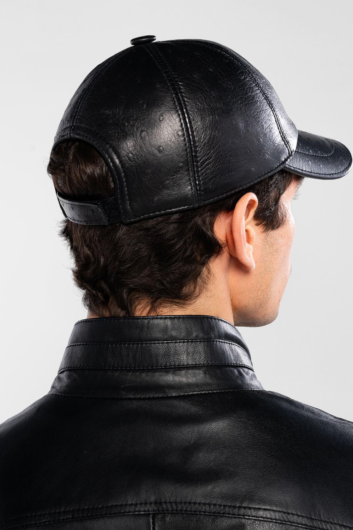 Tamer Tanca Erkek Hakiki Deri Siyah Devekuşu Şapka