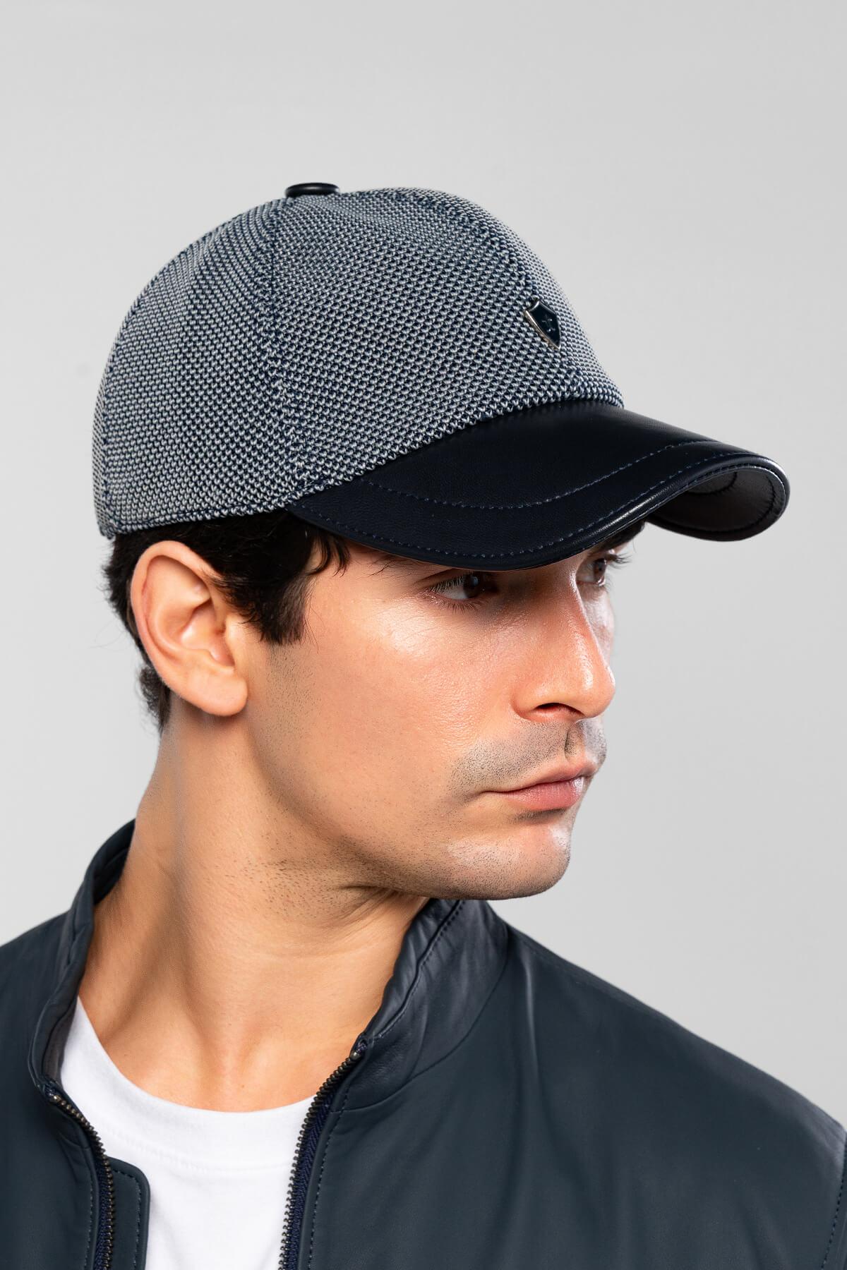 Tamer Tanca Erkek Hakiki Deri Lacivert Şapka