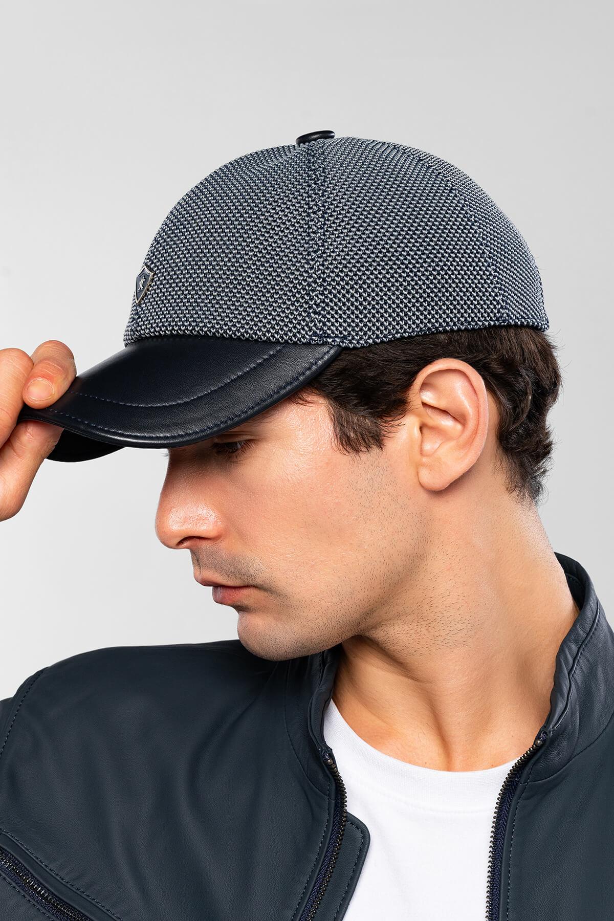 Tamer Tanca Erkek Hakiki Deri Lacivert Şapka