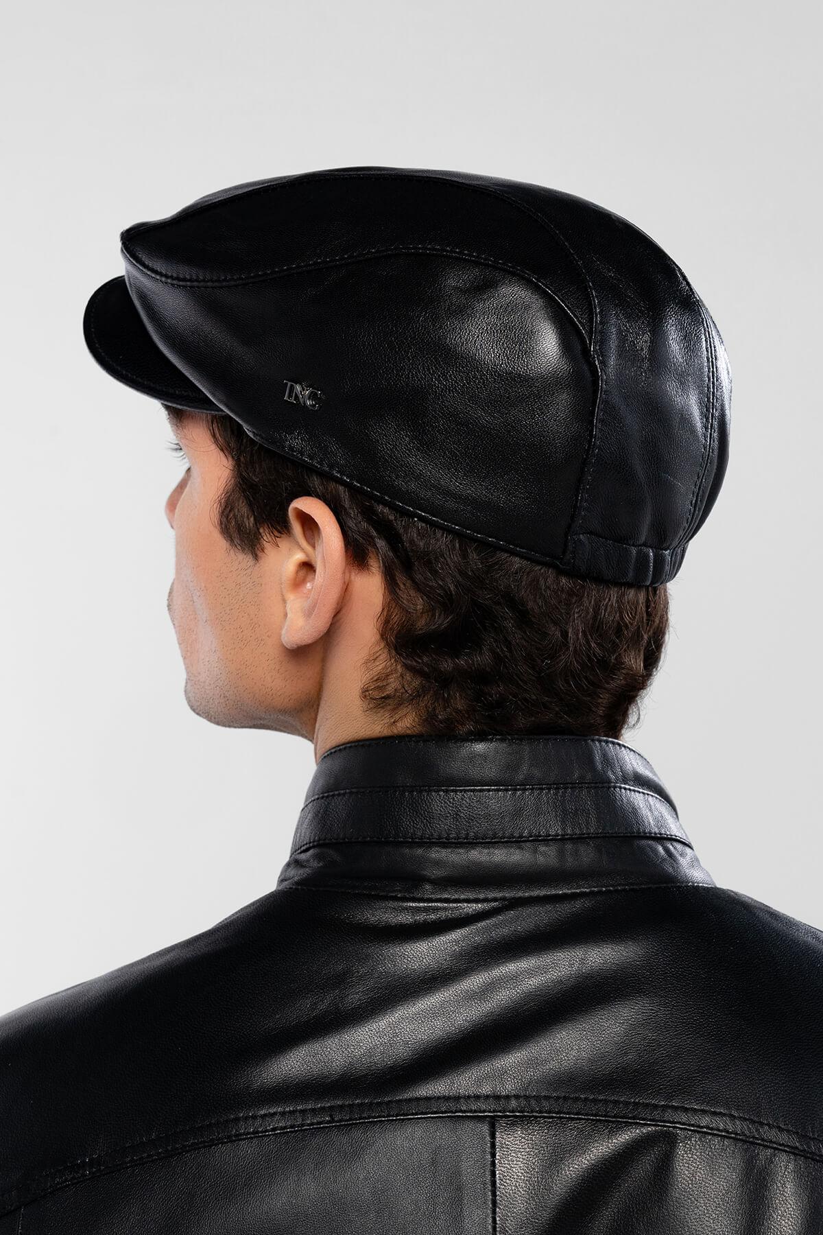 Tamer Tanca Erkek Hakiki Deri Siyah Deri London Şapka