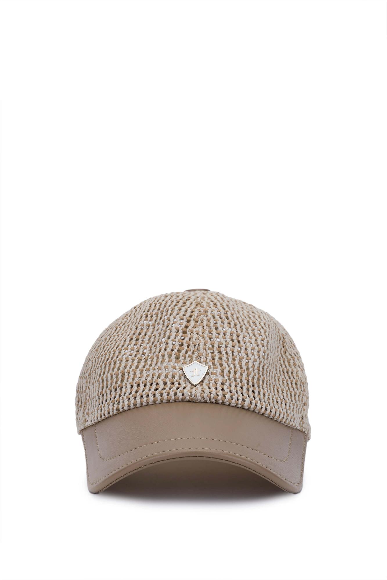 Tamer Tanca Erkek Deri & Tekstil Bej Hasır Beyzbol Şapka