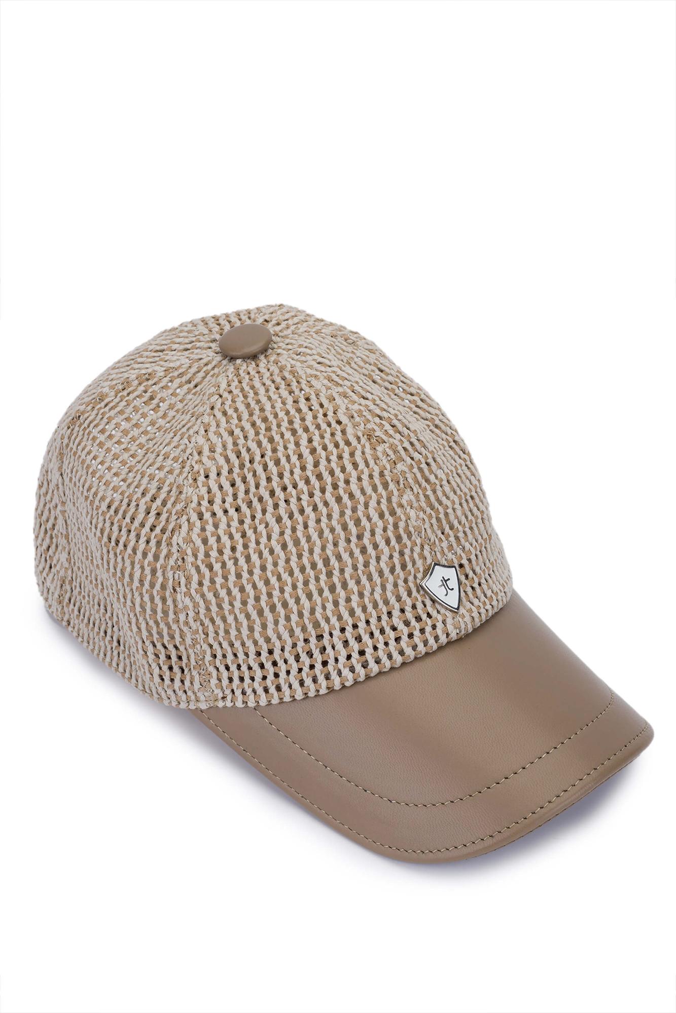 Tamer Tanca Erkek Deri & Tekstil Bej Hasır Beyzbol Şapka
