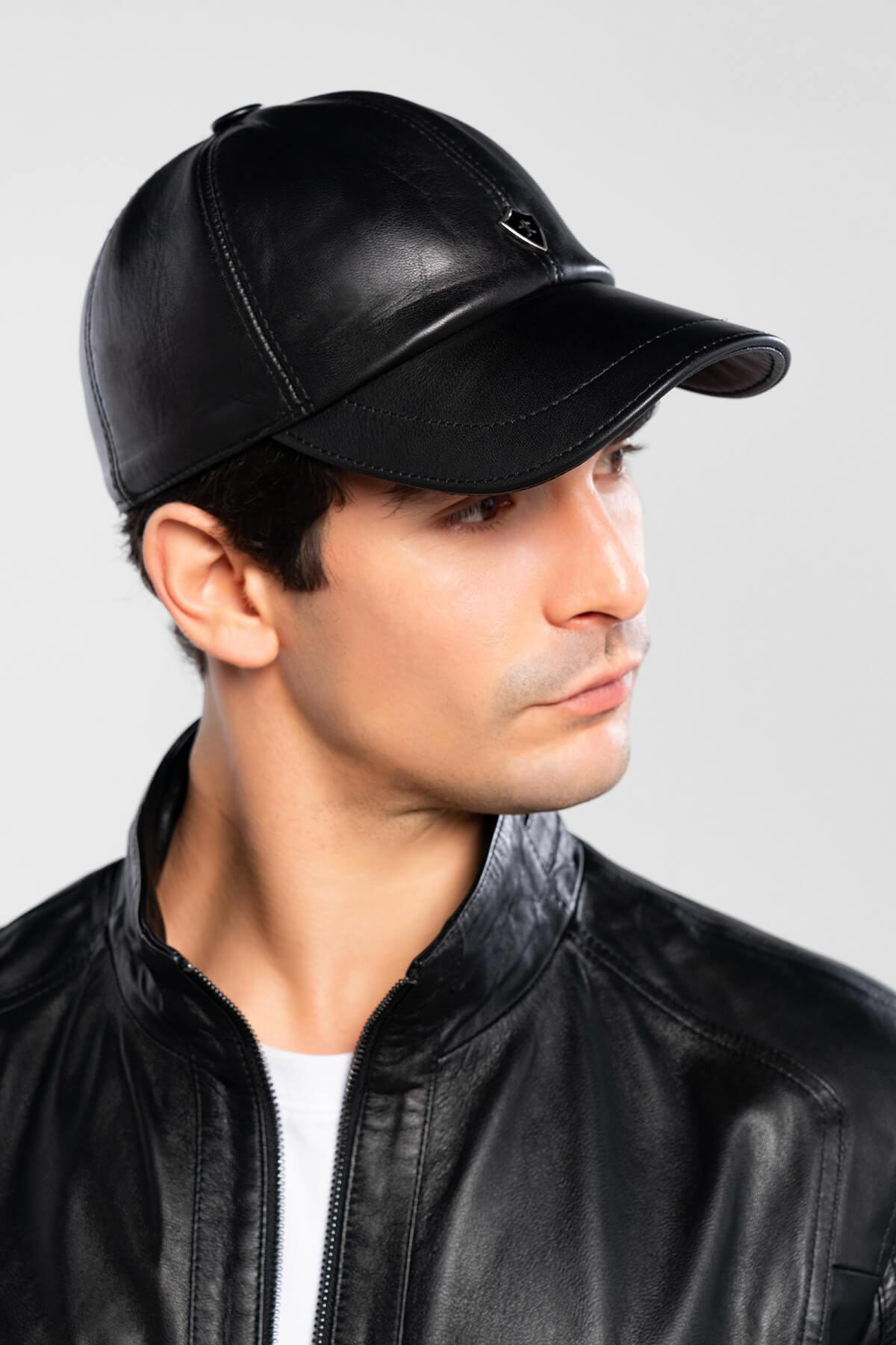 Tamer Tanca Erkek Hakiki Deri Siyah Şapka