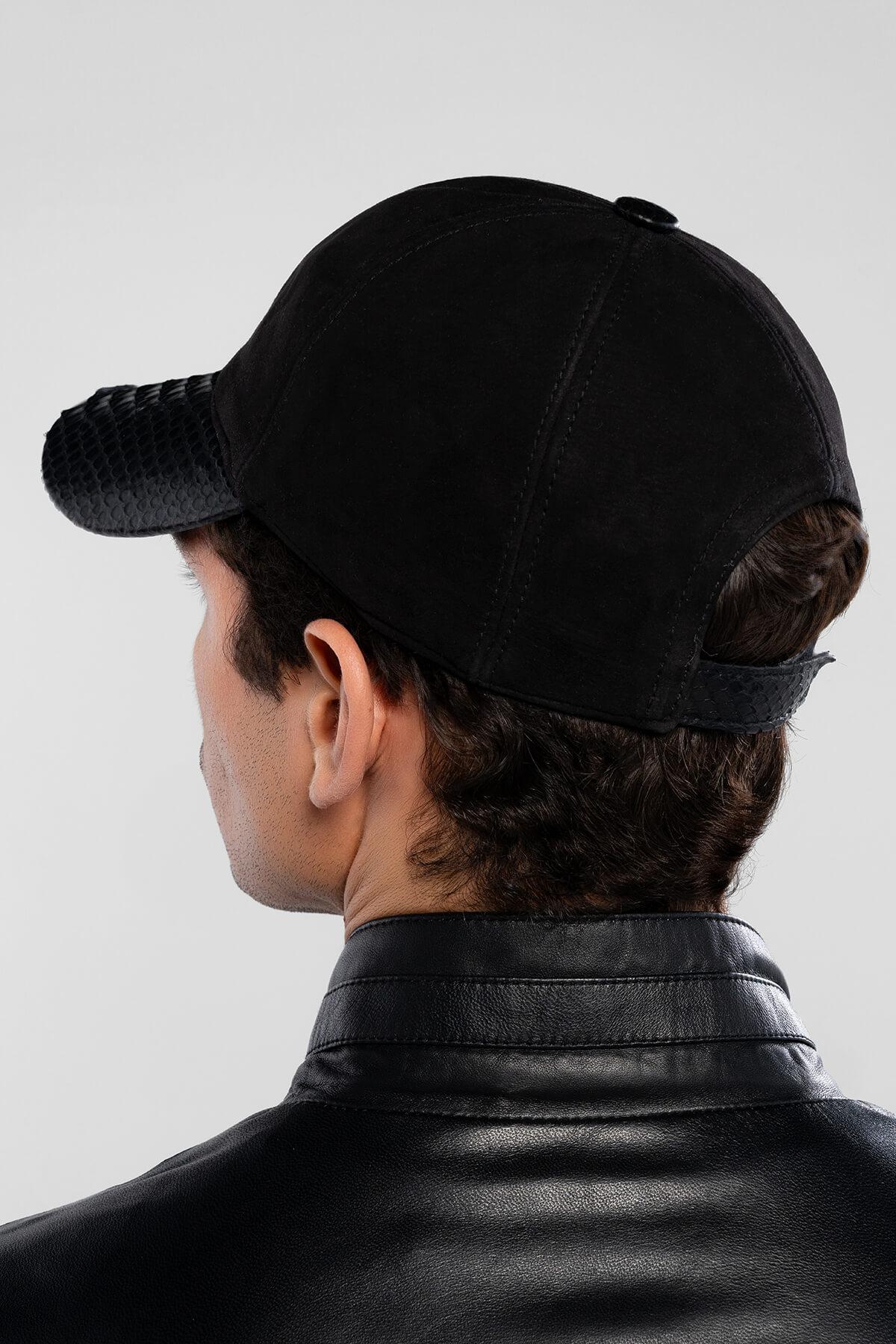 Tamer Tanca Erkek Hakiki Deri Siyah Süet Yılan Şapka