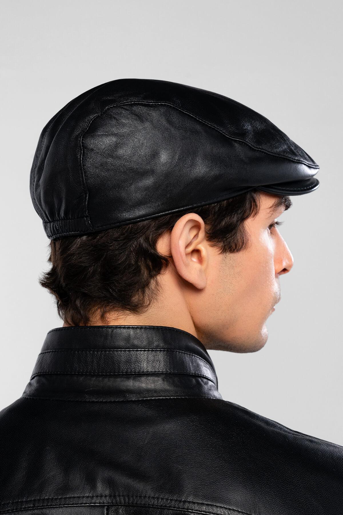 Tamer Tanca Erkek Hakiki Deri Siyah Kasket Şapka