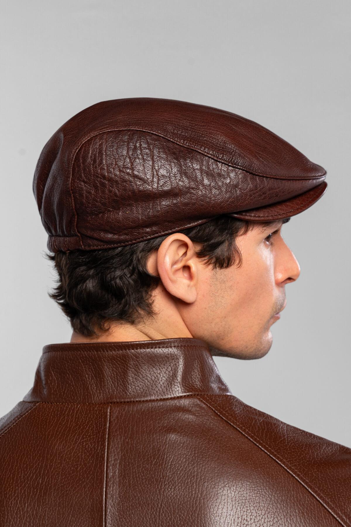 Tamer Tanca Erkek Hakiki Deri Kahverengi Kasket Şapka