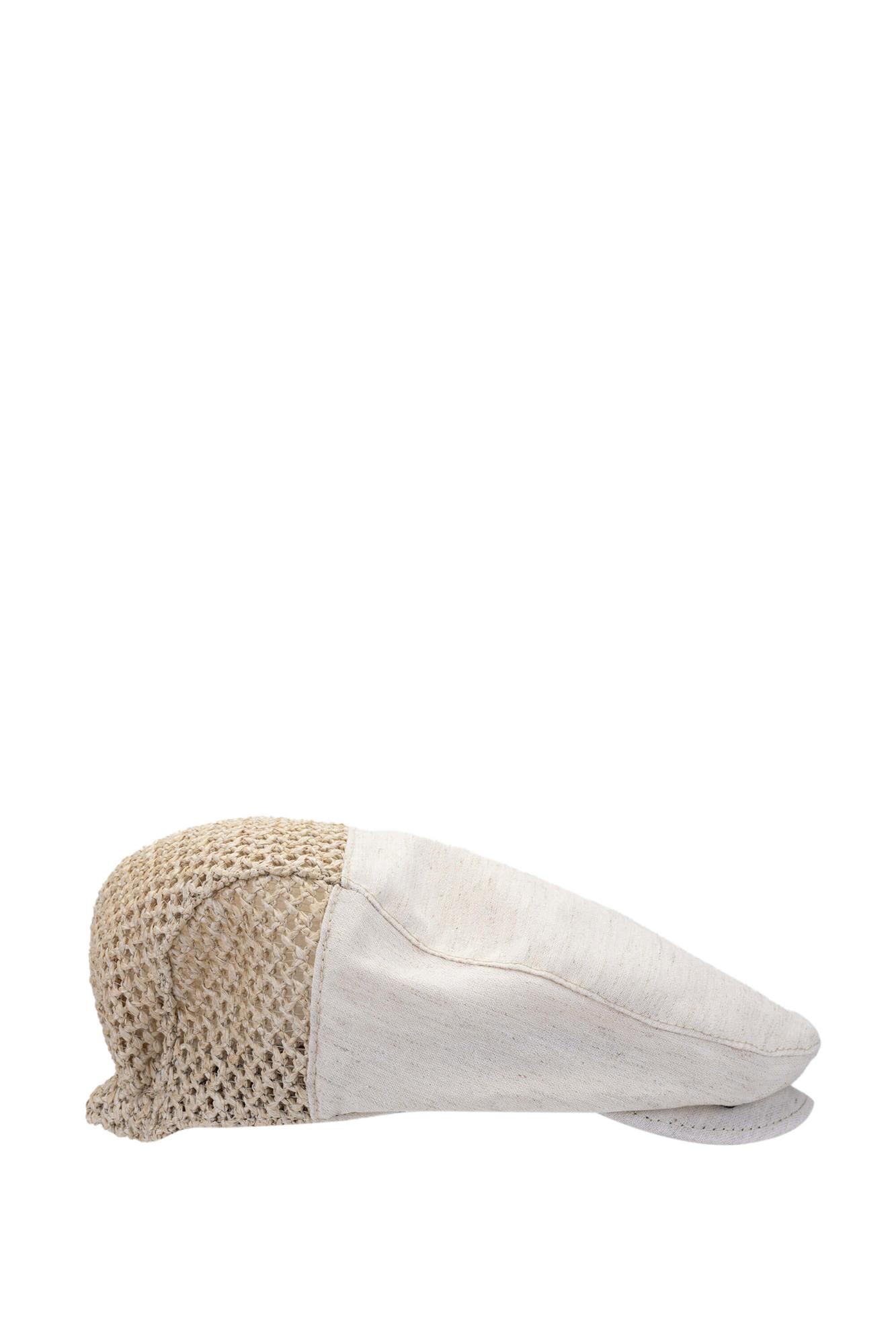 Tamer Tanca Erkek Deri/Keten/Hasır Bej Kasket Şapka