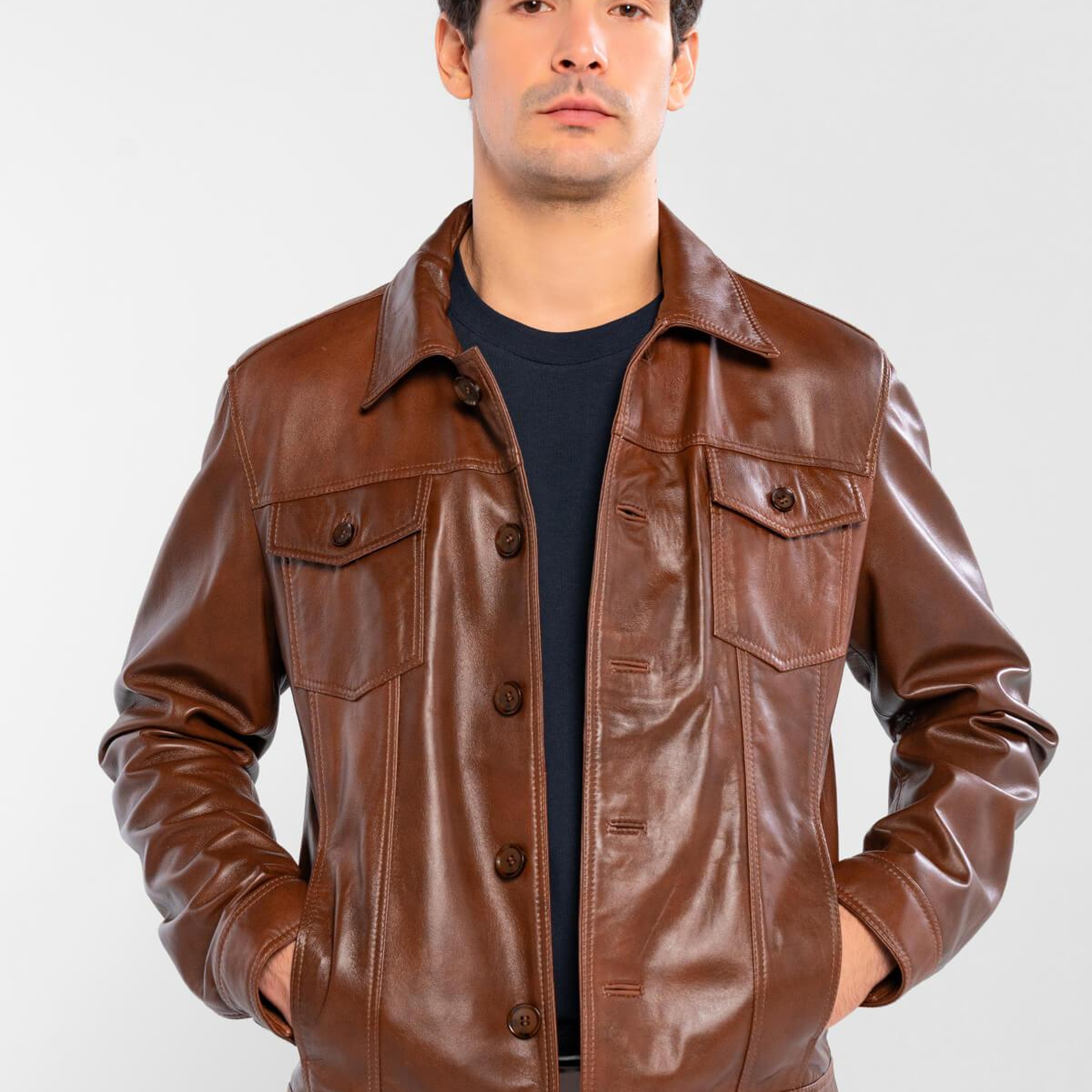 Tamer Tanca Erkek Hakiki Deri Fındık Deri Mont