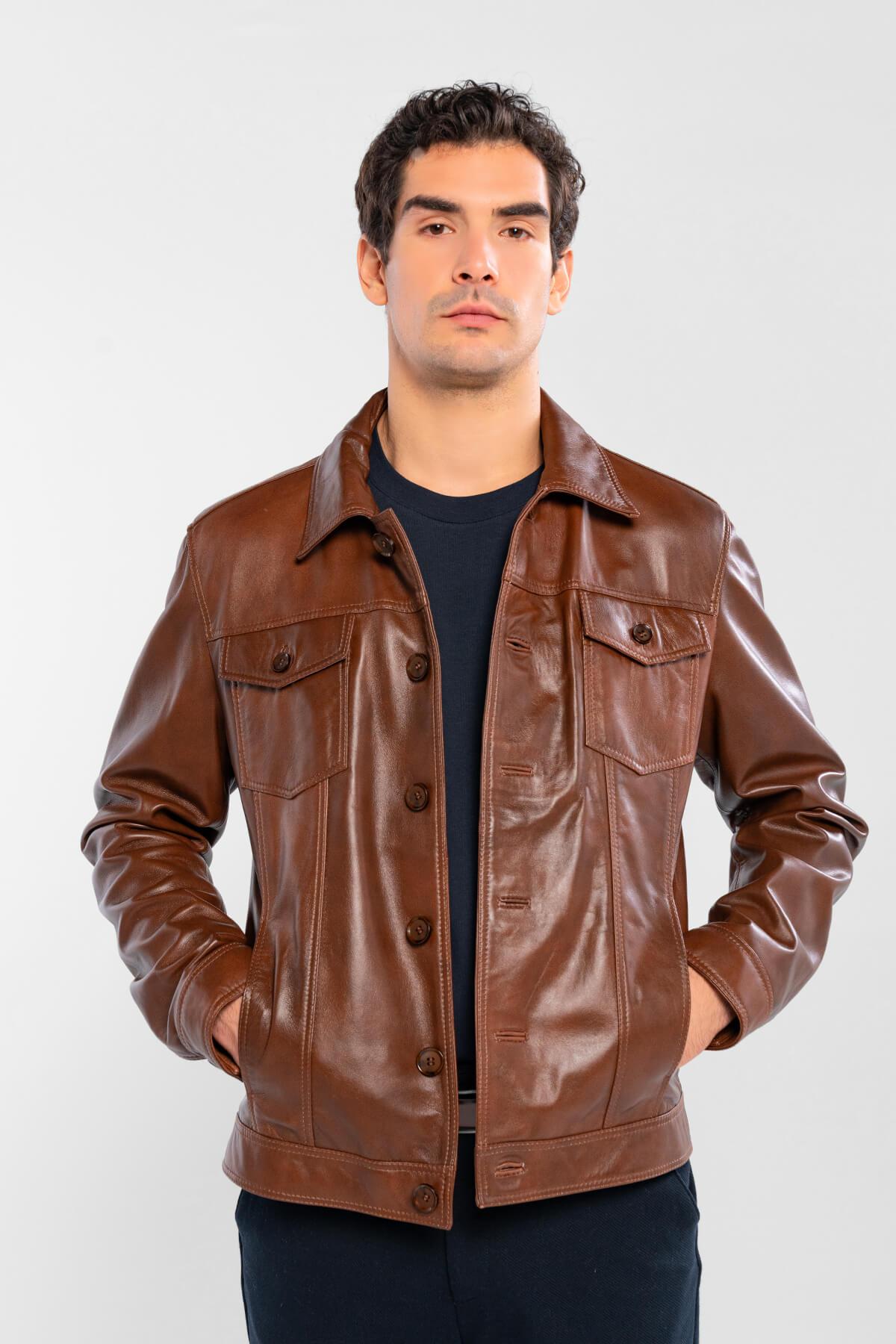 Tamer Tanca Erkek Hakiki Deri Fındık Deri Mont