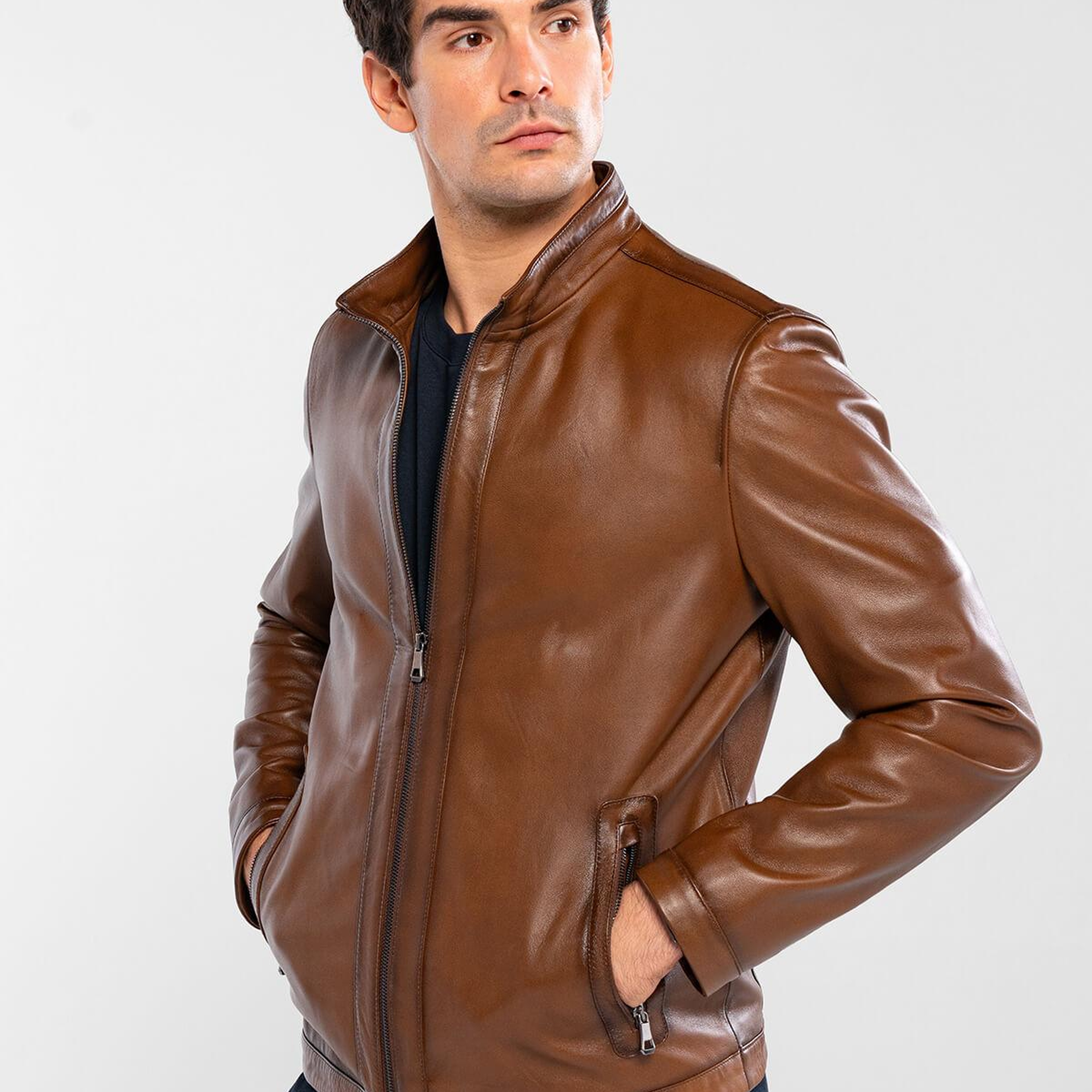 Tamer Tanca Erkek Hakiki Deri Kestane Deri Mont