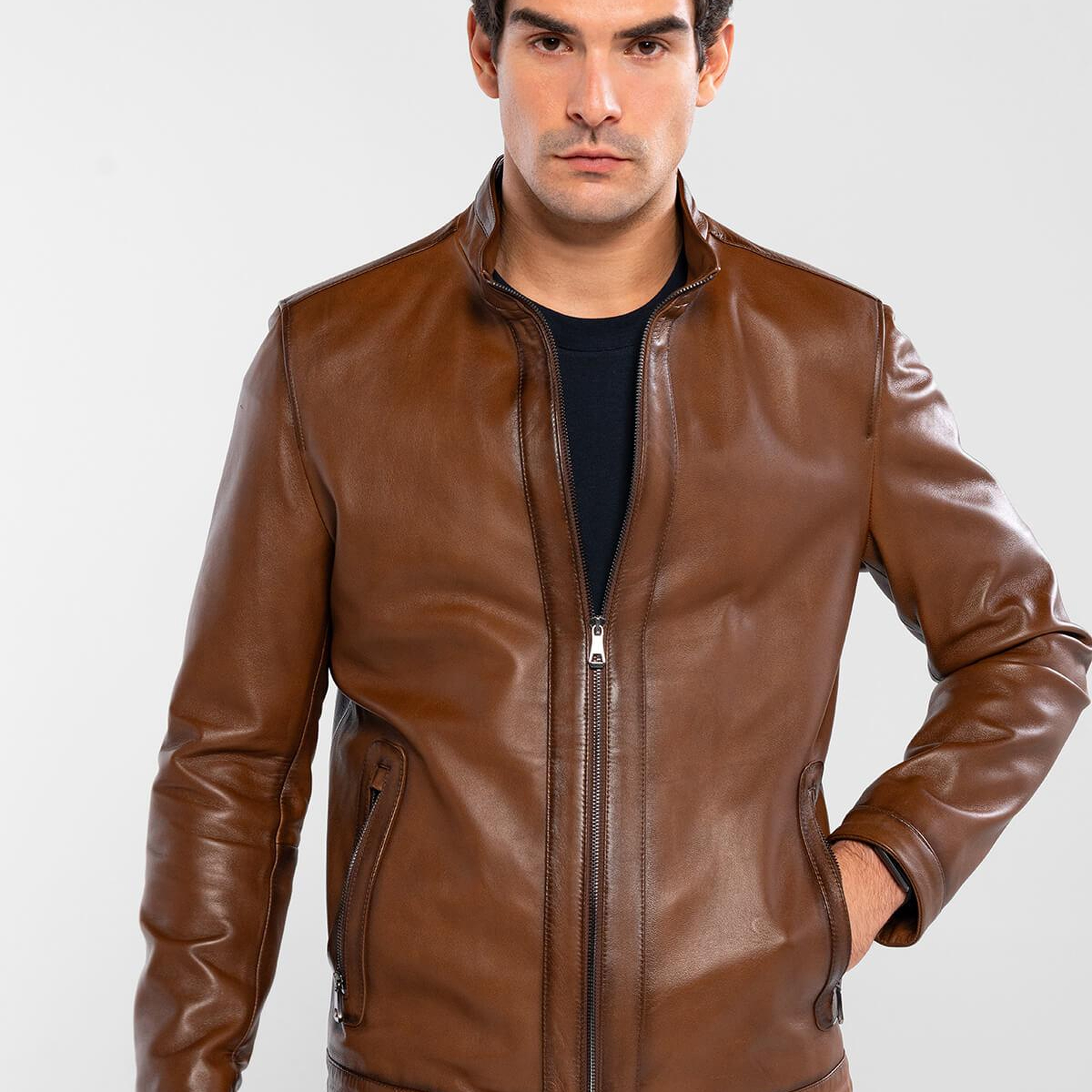 Tamer Tanca Erkek Hakiki Deri Kestane Deri Mont