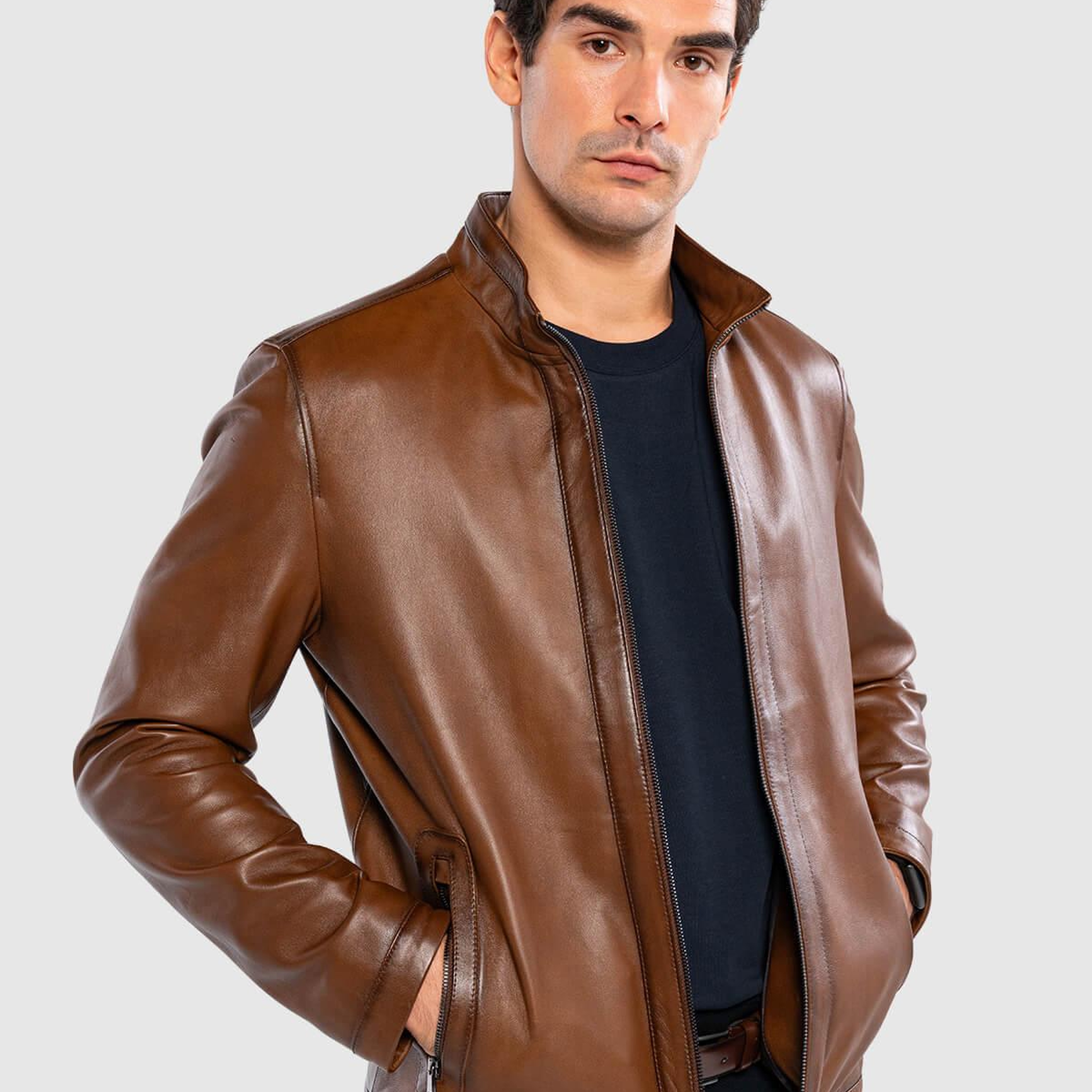 Tamer Tanca Erkek Hakiki Deri Kestane Deri Mont