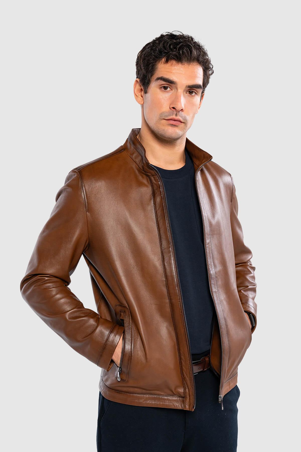 Tamer Tanca Erkek Hakiki Deri Kestane Deri Mont