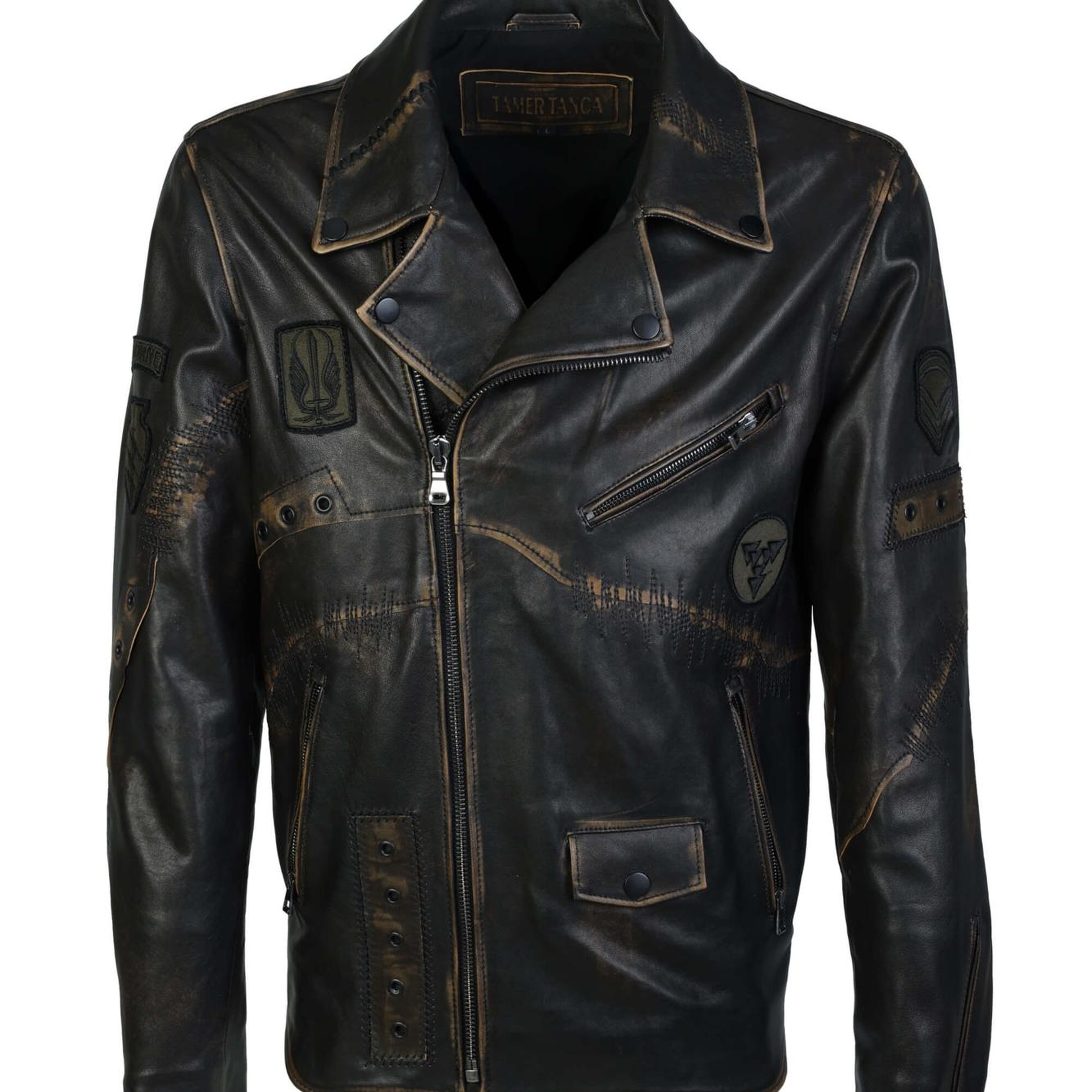 Tamer Tanca Erkek Hakiki Deri Siyah Eskitme Deri Mont