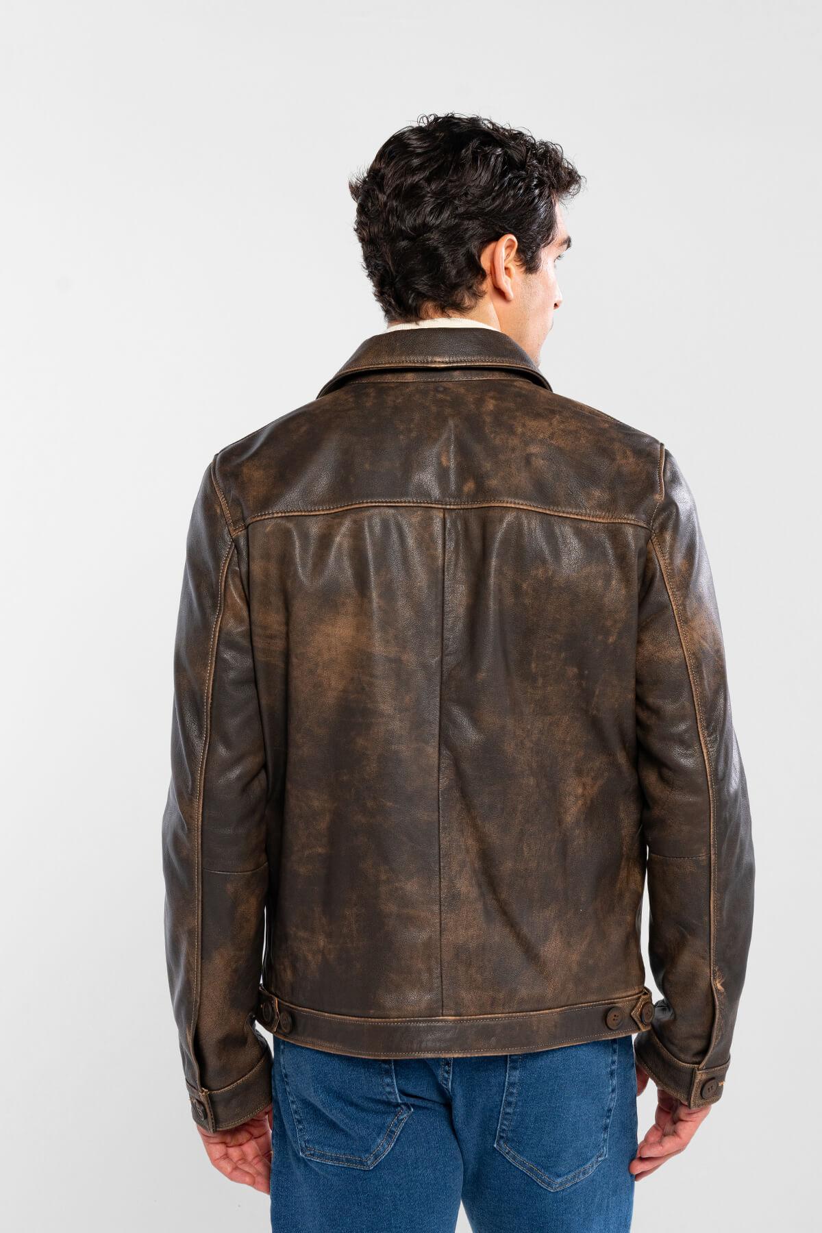 Tamer Tanca Erkek Hakiki Deri Viski Eskitme Deri Mont