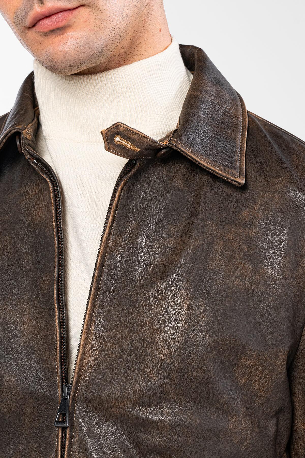 Tamer Tanca Erkek Hakiki Deri Viski Eskitme Deri Mont