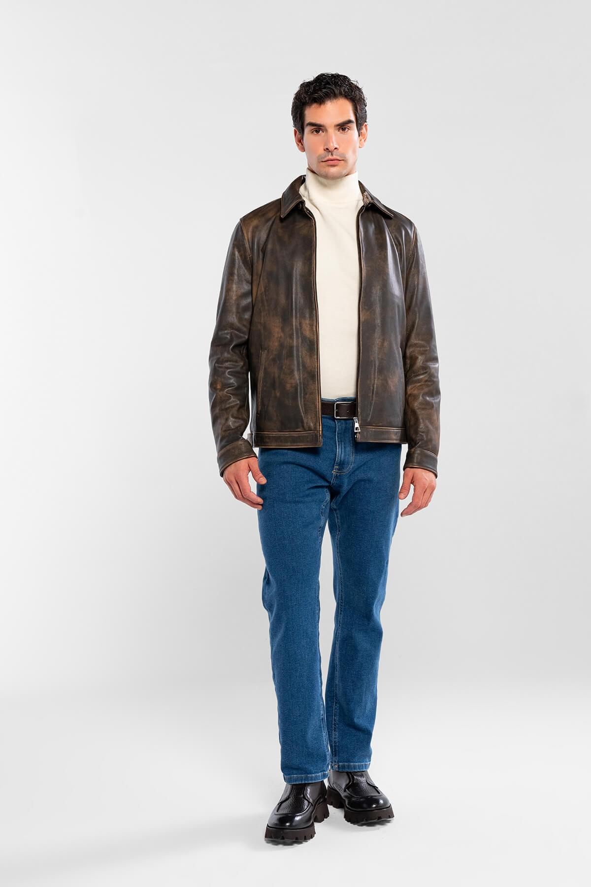 Tamer Tanca Erkek Hakiki Deri Viski Eskitme Deri Mont