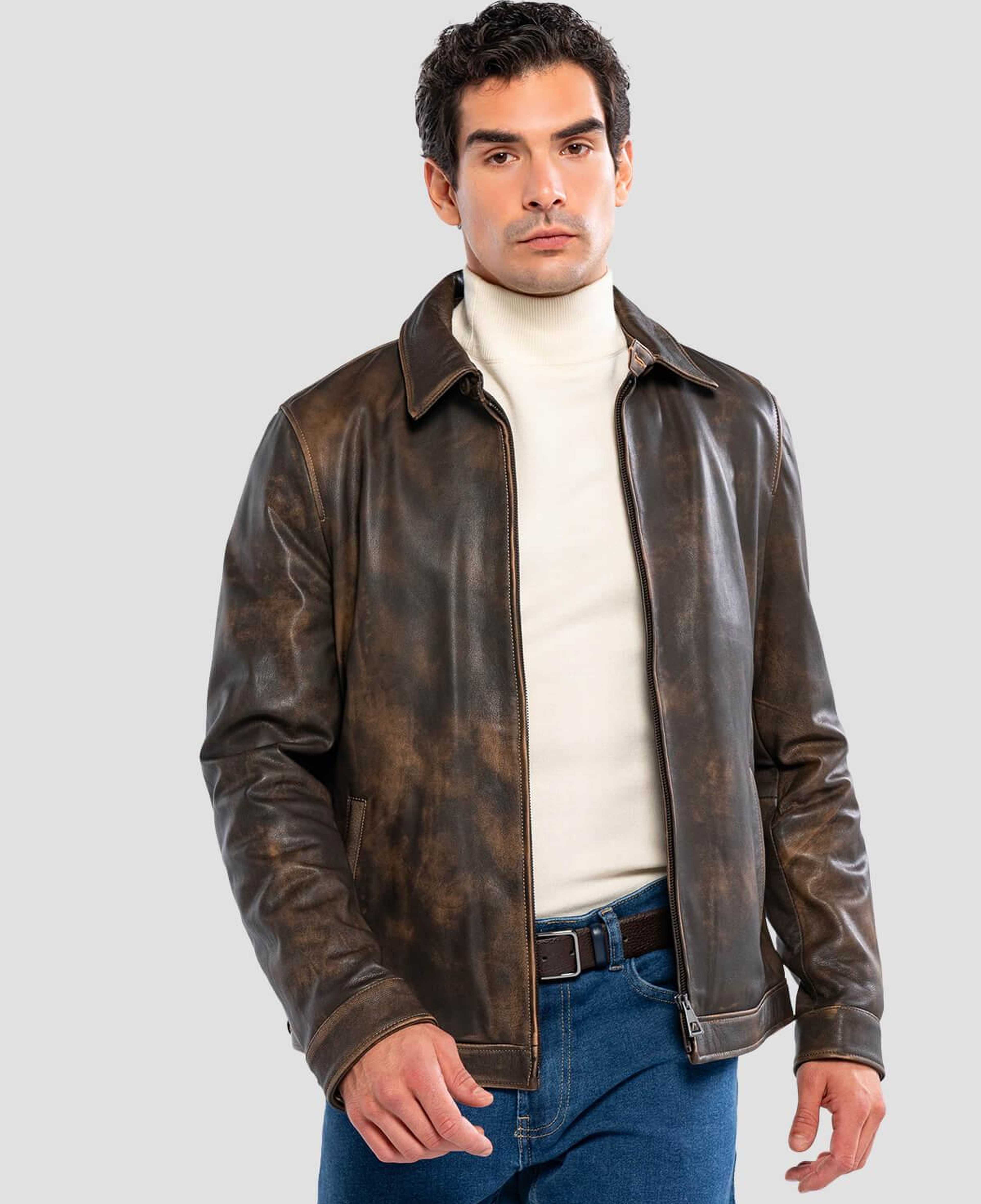Tamer Tanca Erkek Hakiki Deri Viski Eskitme Deri Mont