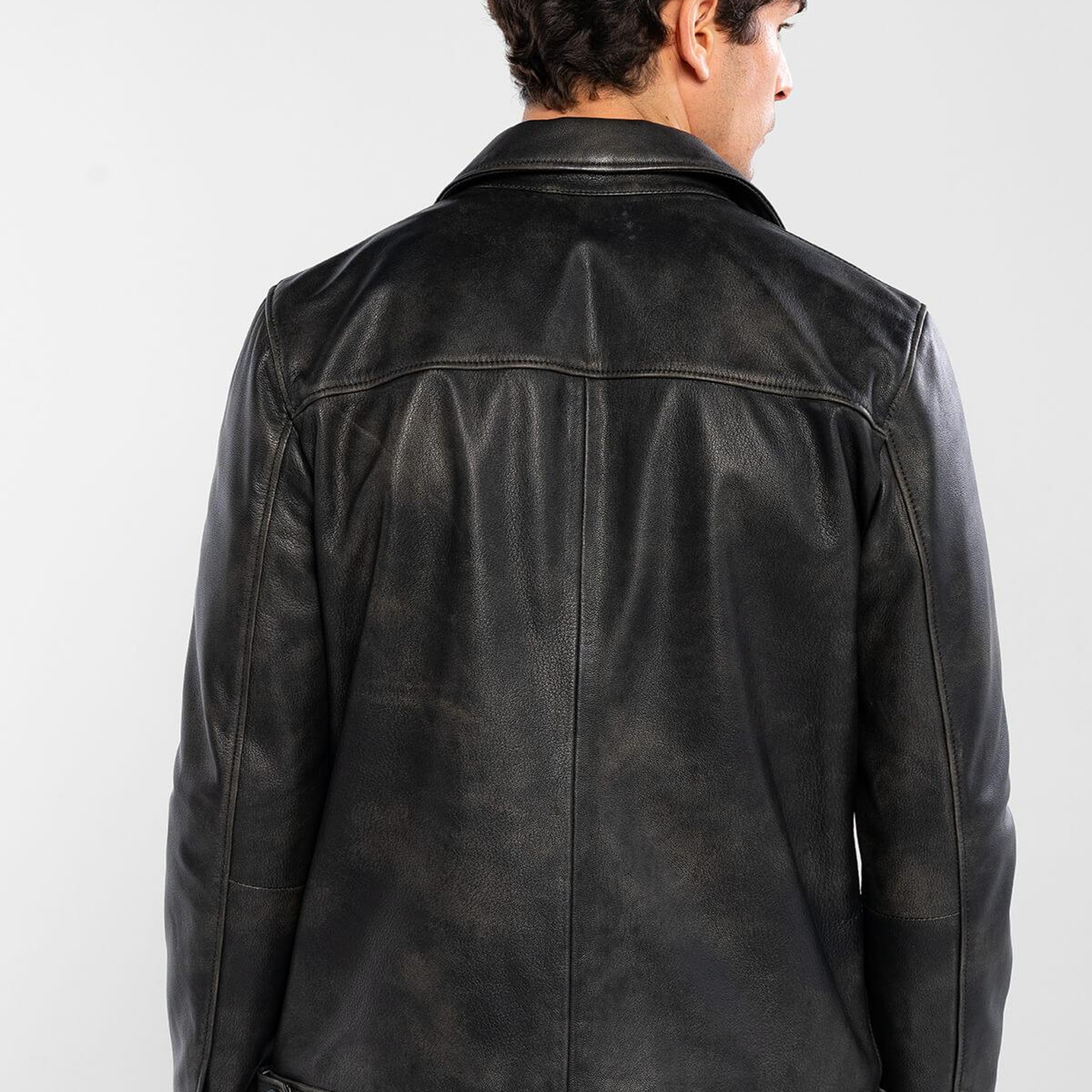 Tamer Tanca Erkek Hakiki Deri Siyah Eskitme Deri Mont