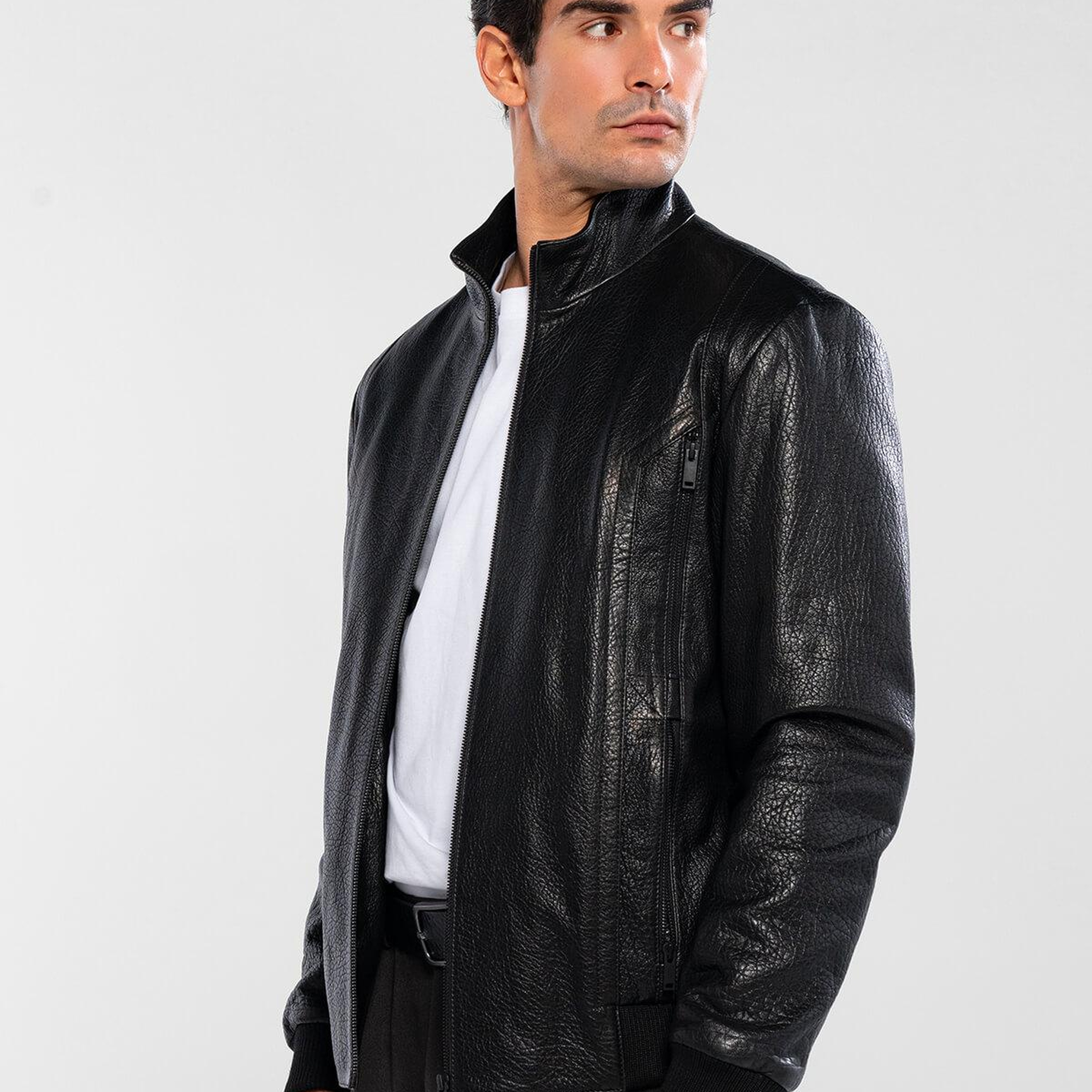 Tamer Tanca Erkek Hakiki Deri Siyah Jumbo Deri Mont