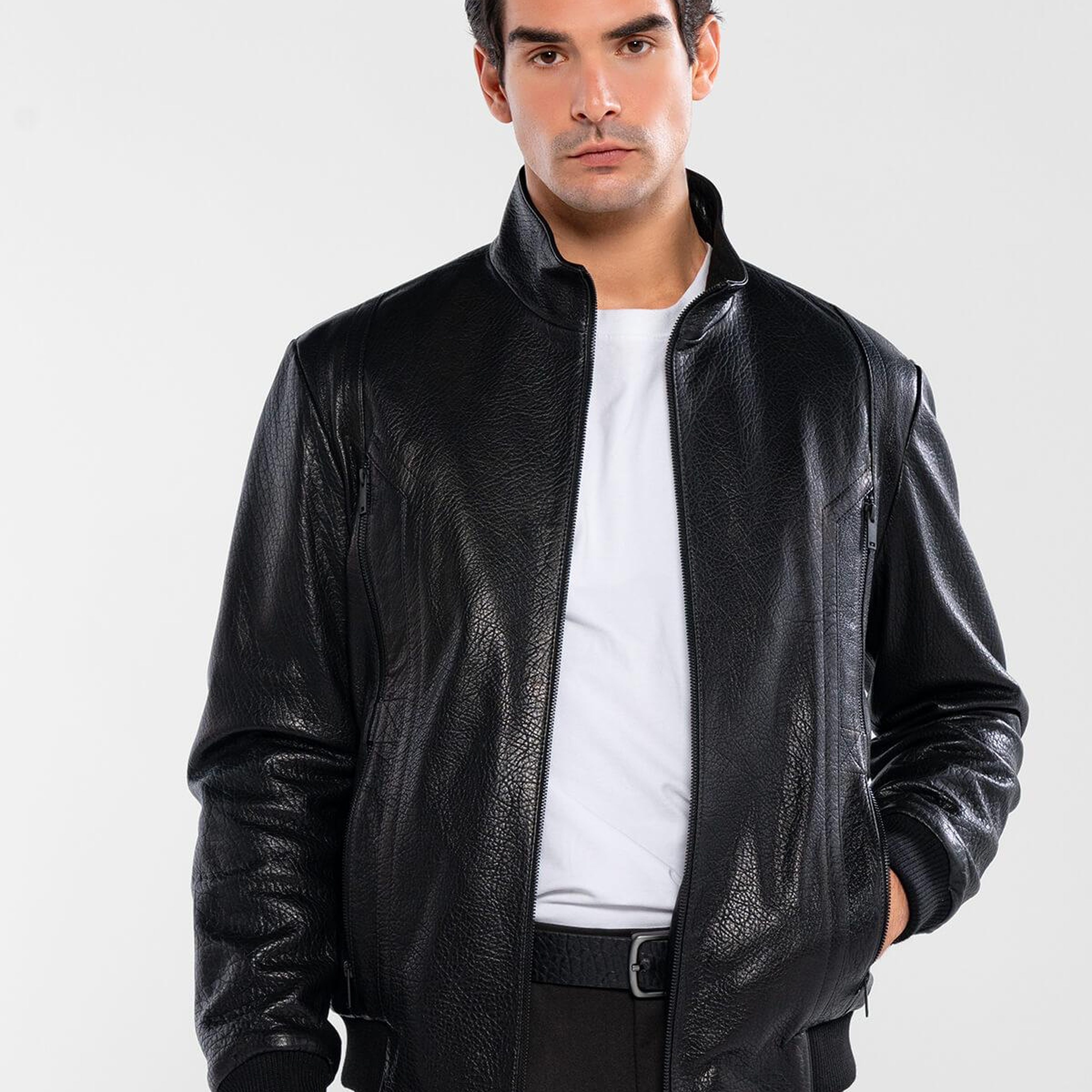 Tamer Tanca Erkek Hakiki Deri Siyah Jumbo Deri Mont