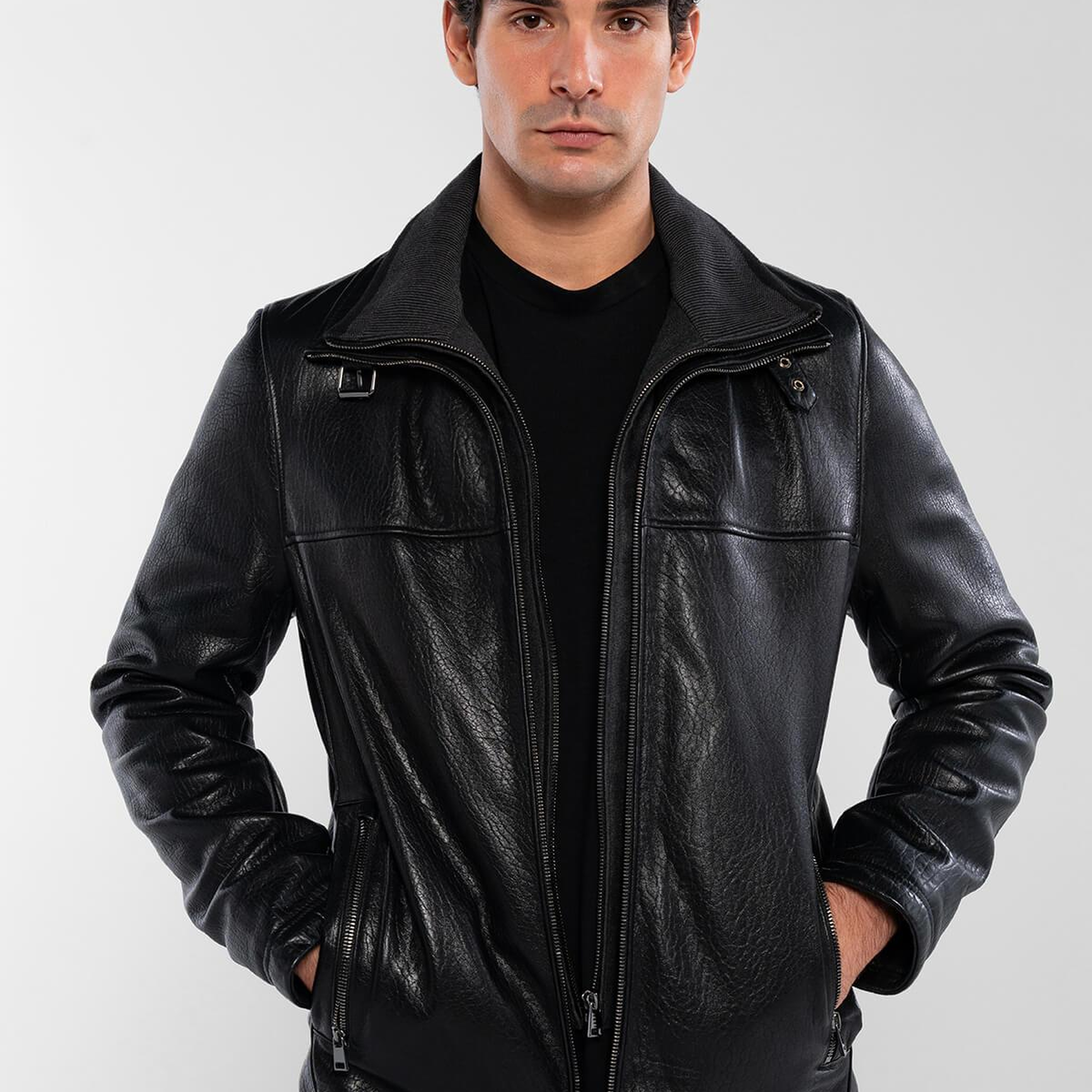 Tamer Tanca Erkek Deri & Tekstil Siyah Jumbo Deri Mont