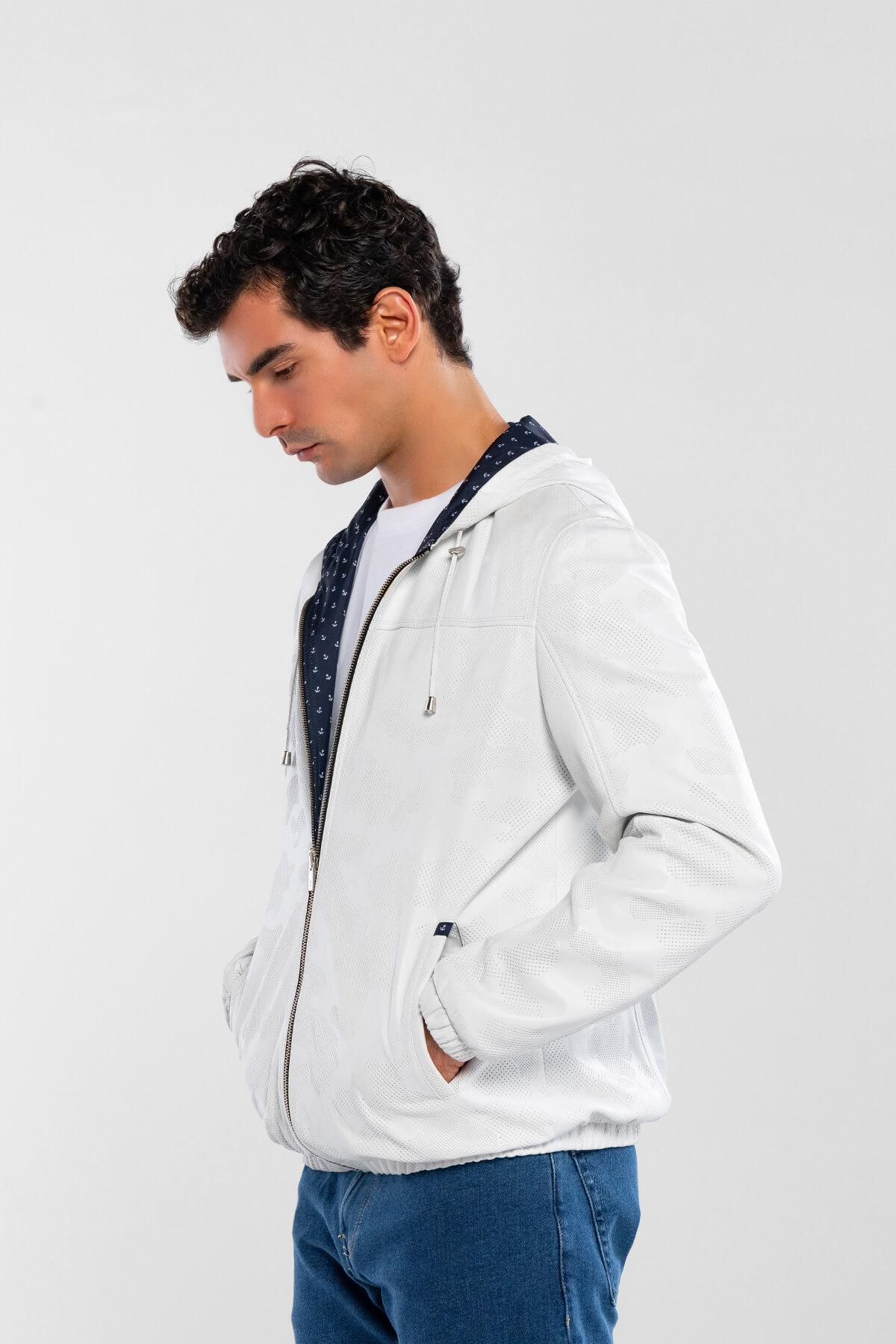 Tamer Tanca Erkek Hakiki Deri Beyaz Deri Mont