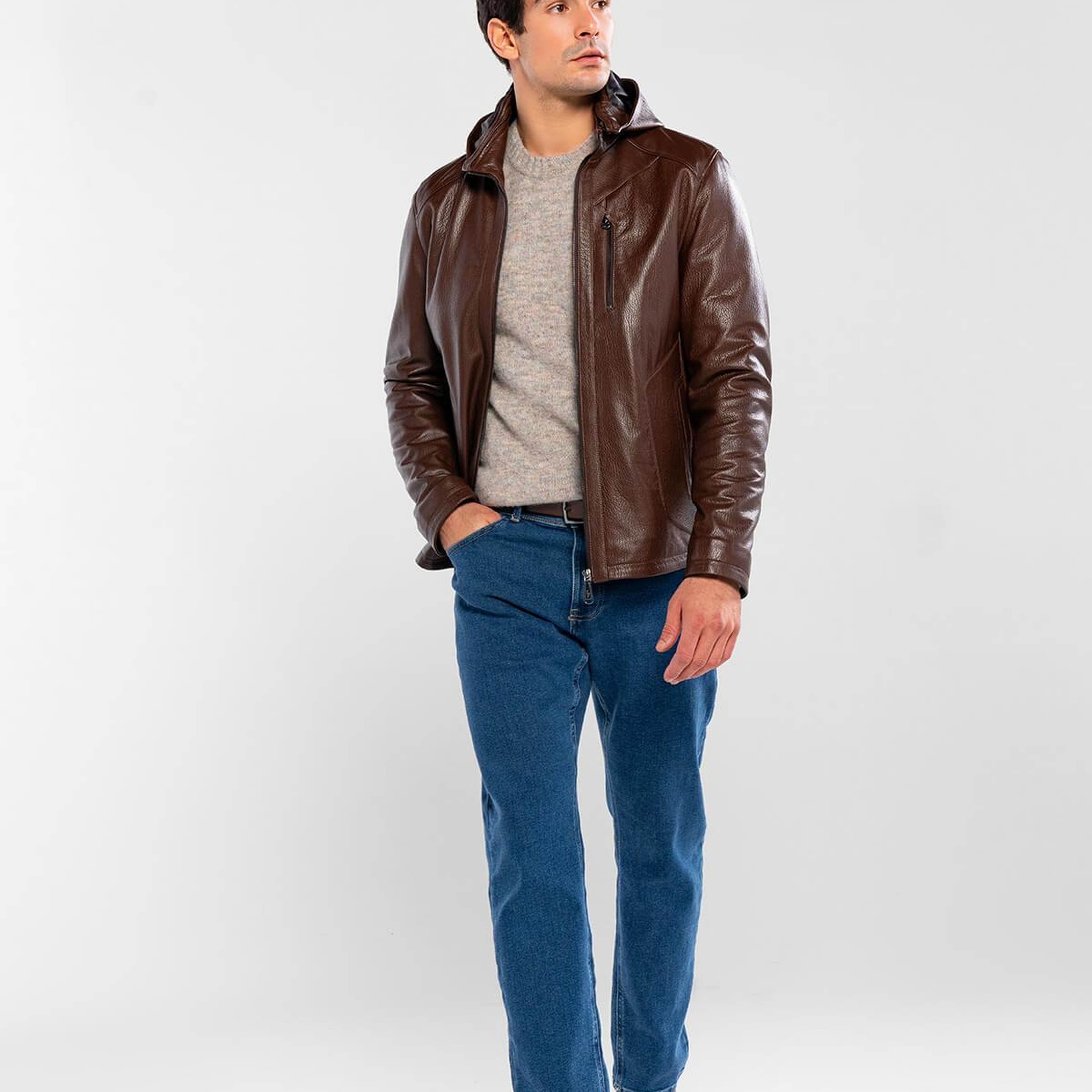 Tamer Tanca Erkek Hakiki Deri Konyak Deri Mont