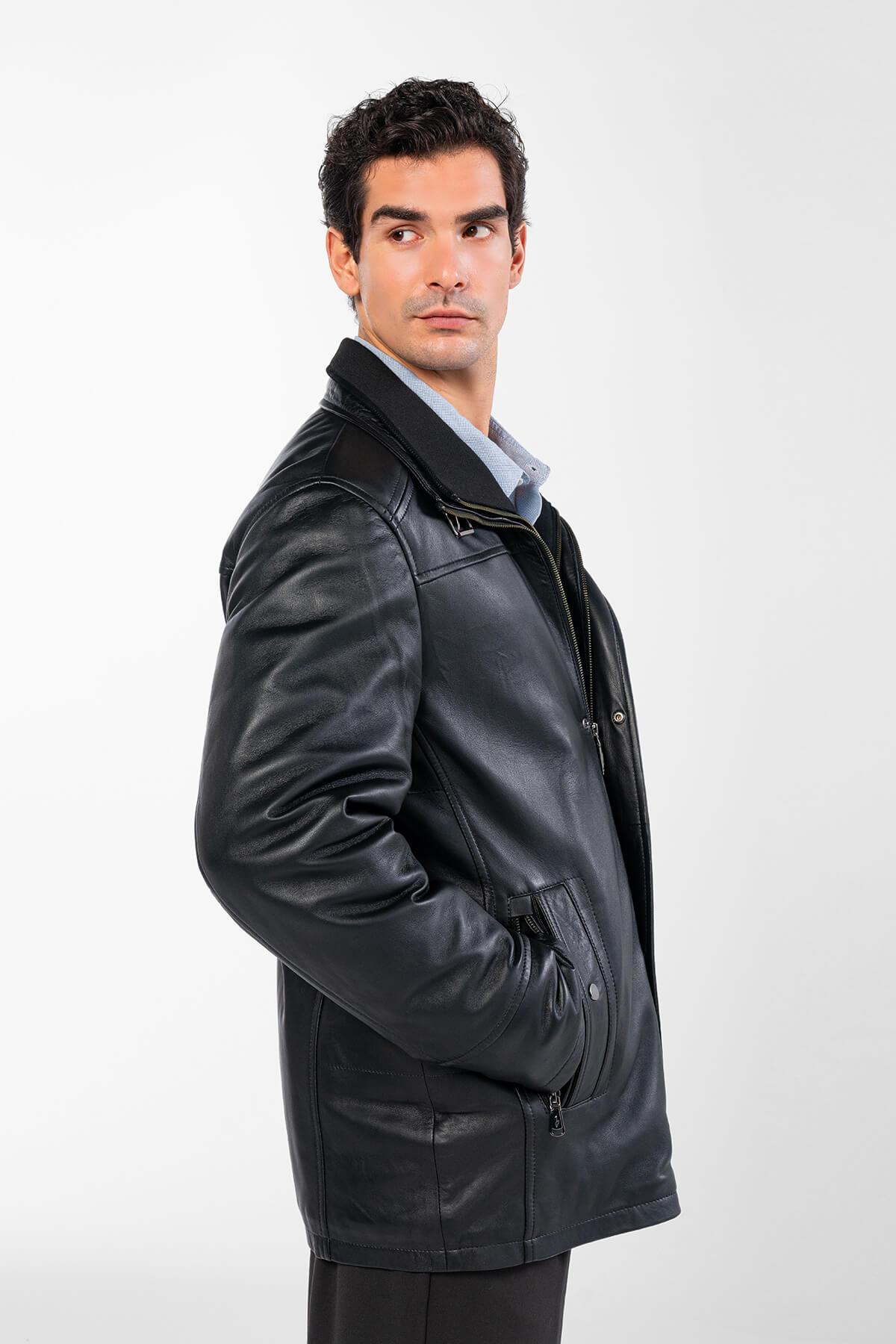 Tamer Tanca Erkek Hakiki Deri Siyah Deri Mont