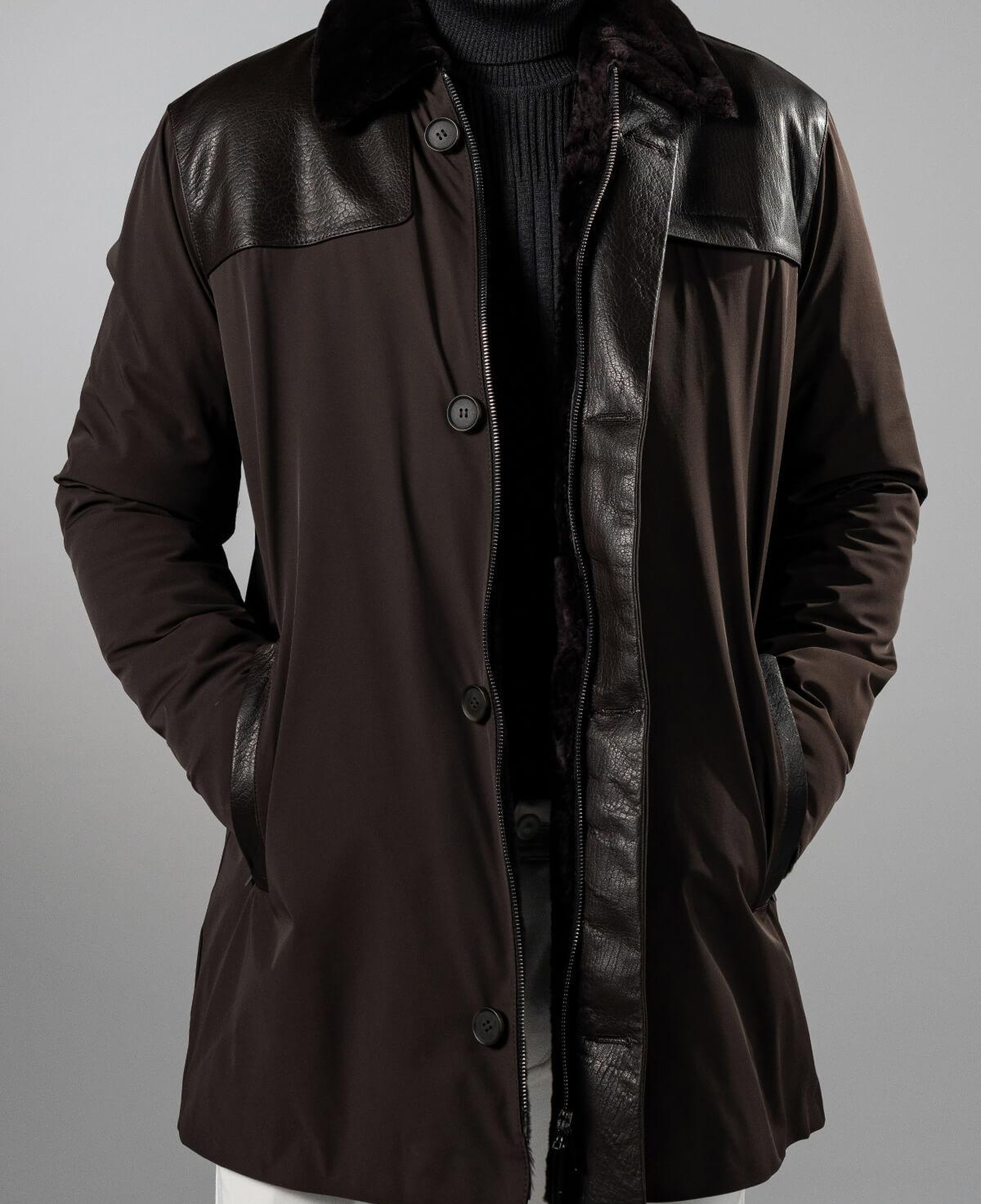 Tamer Tanca Erkek Tekstil & Deri Kahverengi Mont