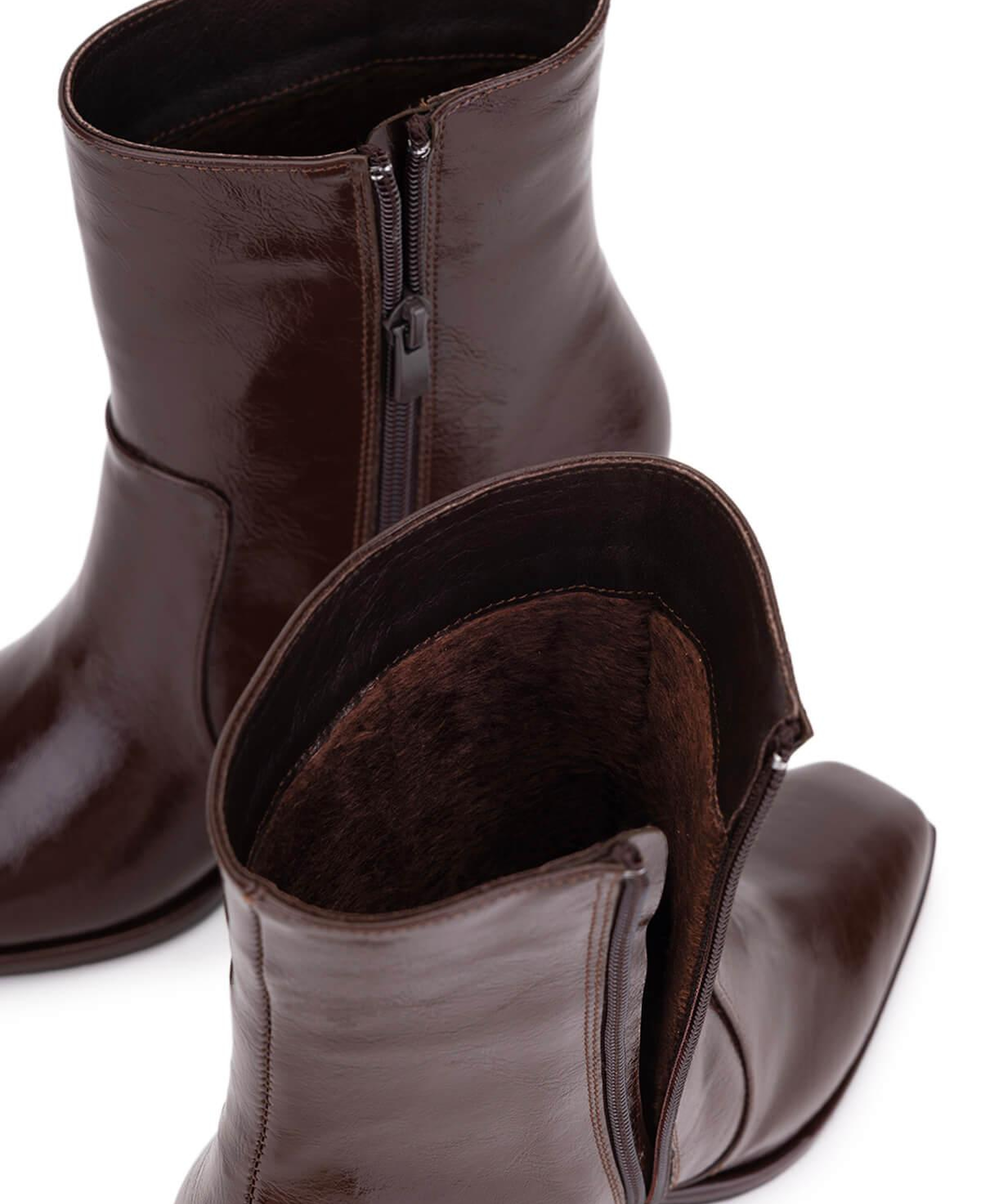 Tamer Tanca Kadın Suni Deri Kahverengi Rugan Topuklu Bot