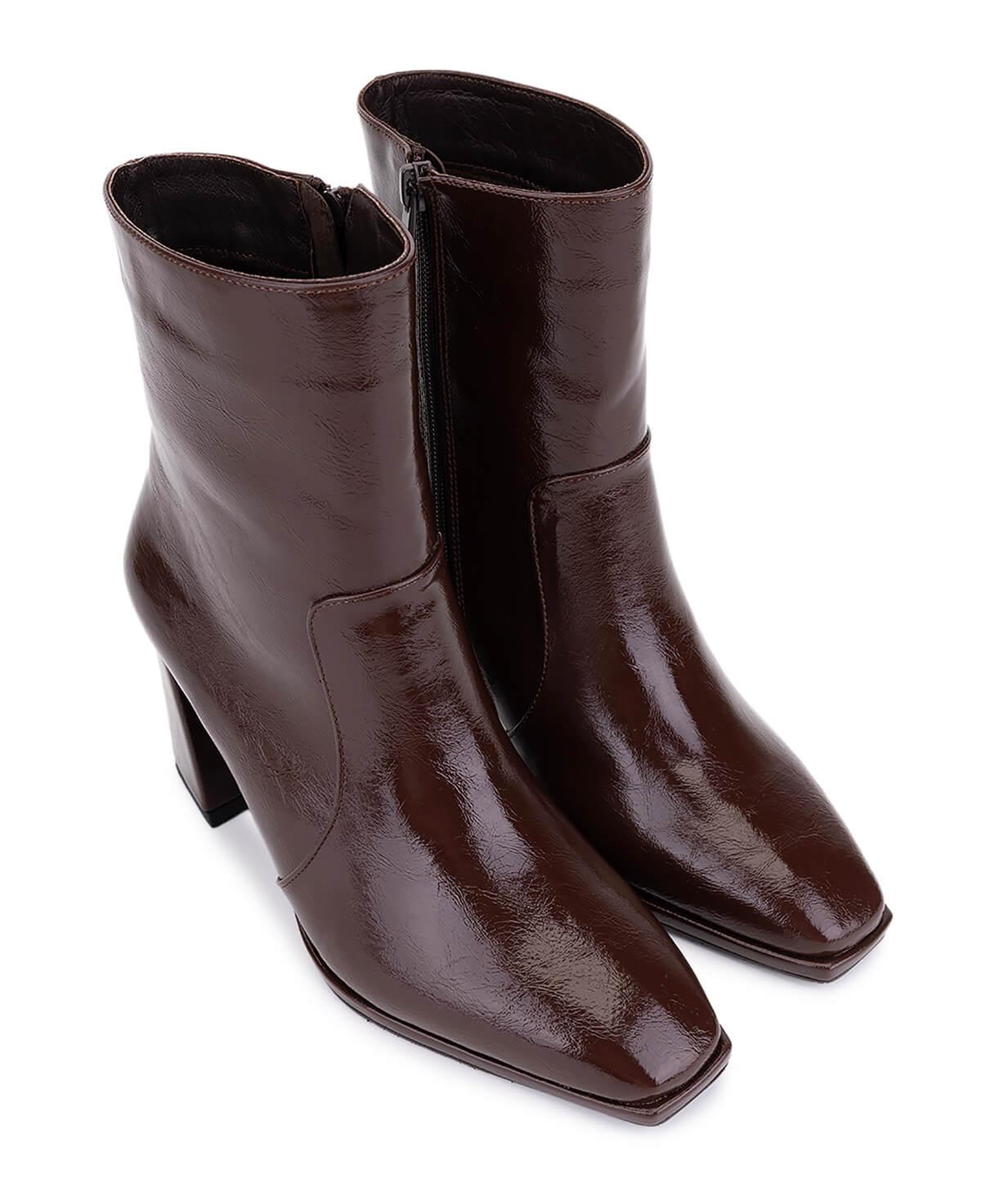 Tamer Tanca Kadın Suni Deri Kahverengi Rugan Topuklu Bot