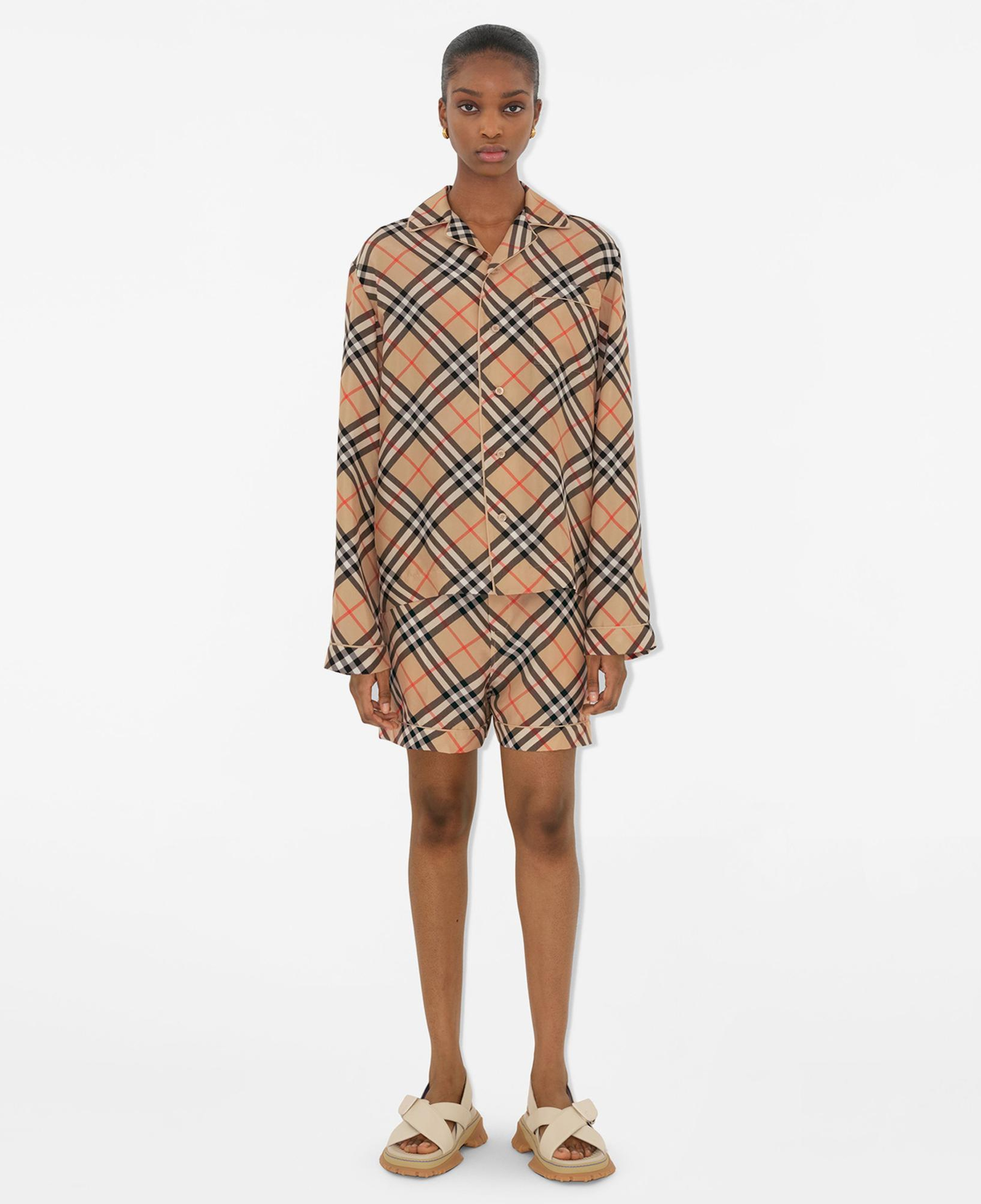 Burberry Check İpek Kadın Bej Gömlek