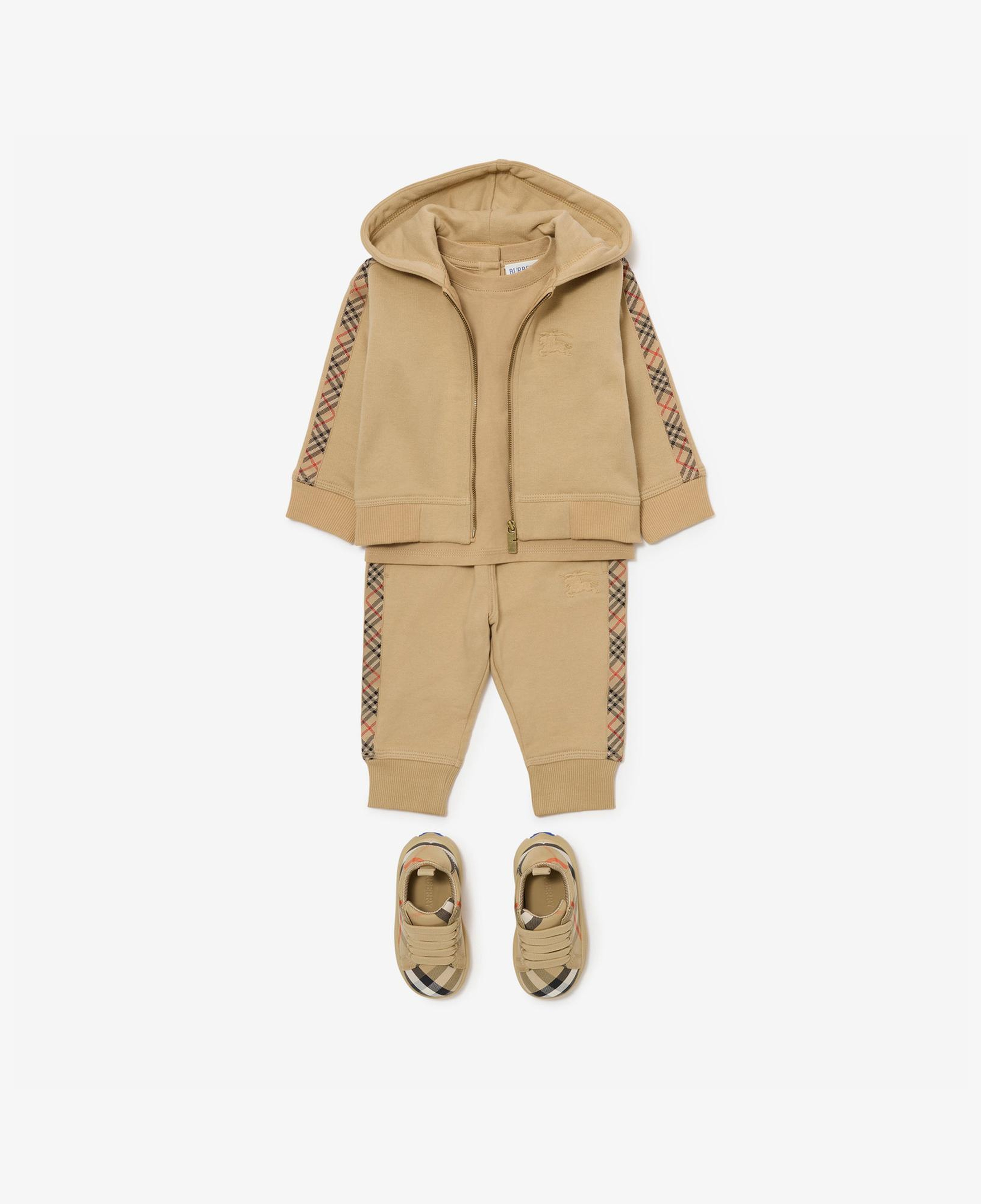 Burberry Clyde Check Trim Cotton Çocuk Bej Sweatshirt