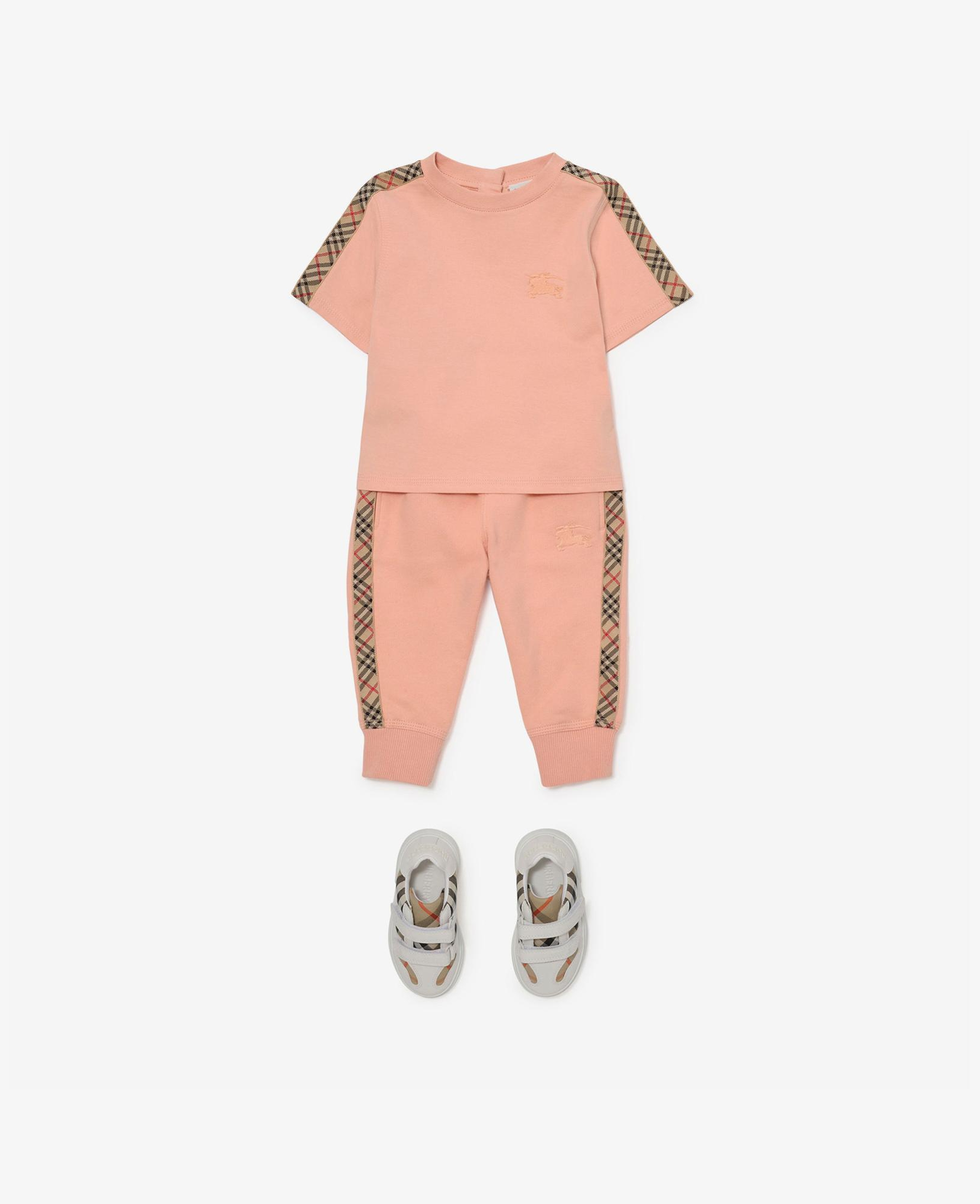 Burberry Cedar Check Trim Cotton Çocuk Pembe T-Shirt