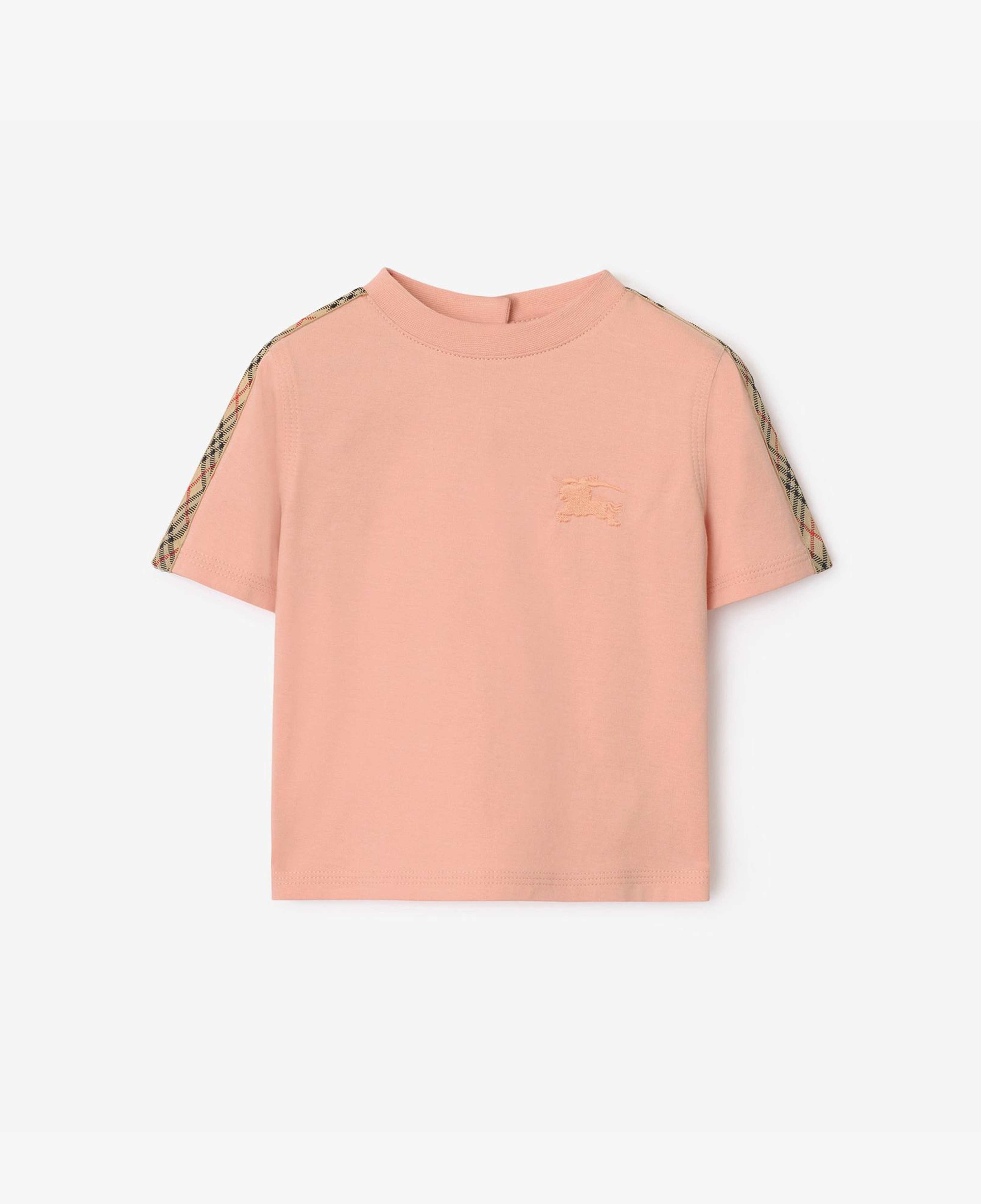 Burberry Cedar Check Trim Cotton Çocuk Pembe T-Shirt