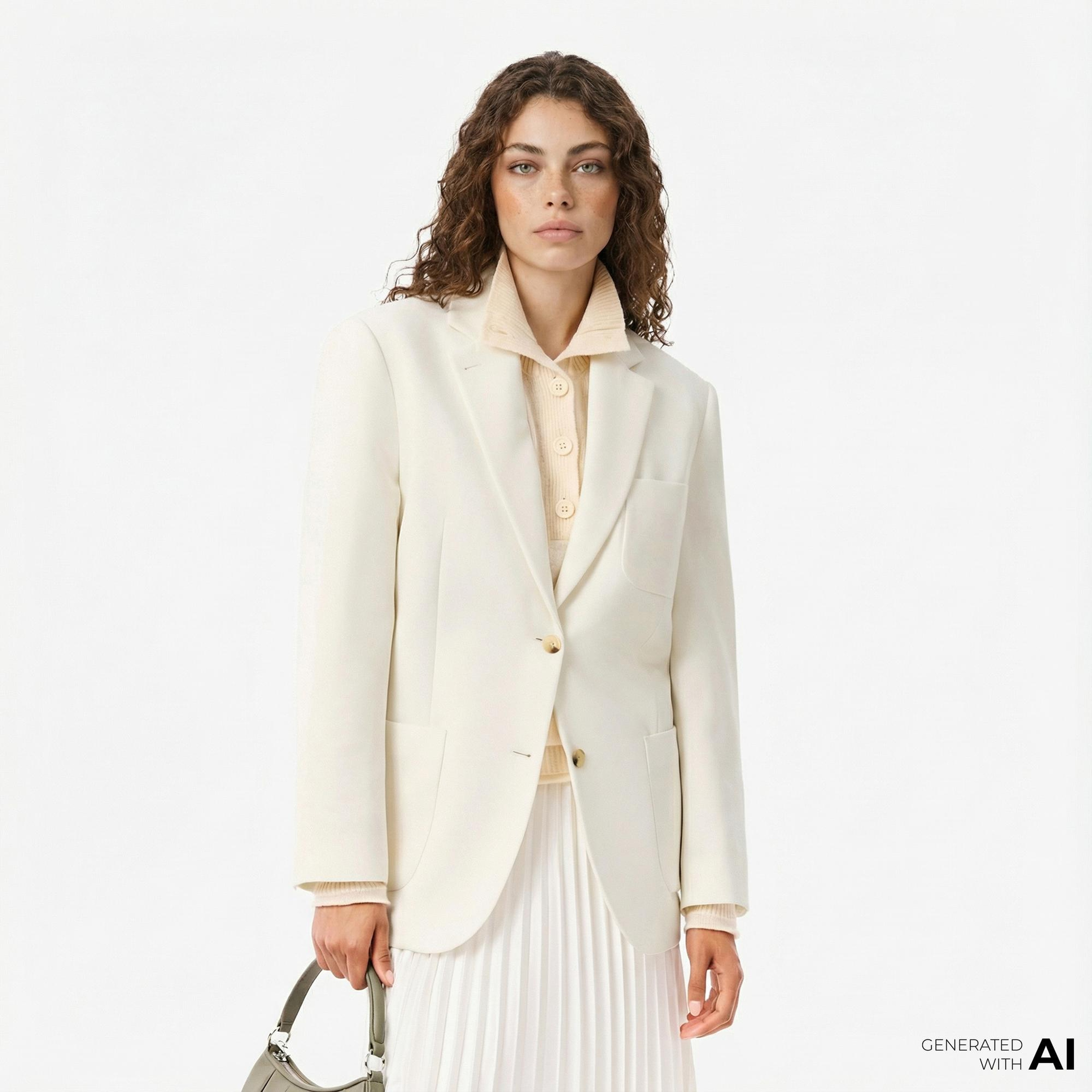 Lacoste Kadın Relaxed Fit Krem Blazer Ceket