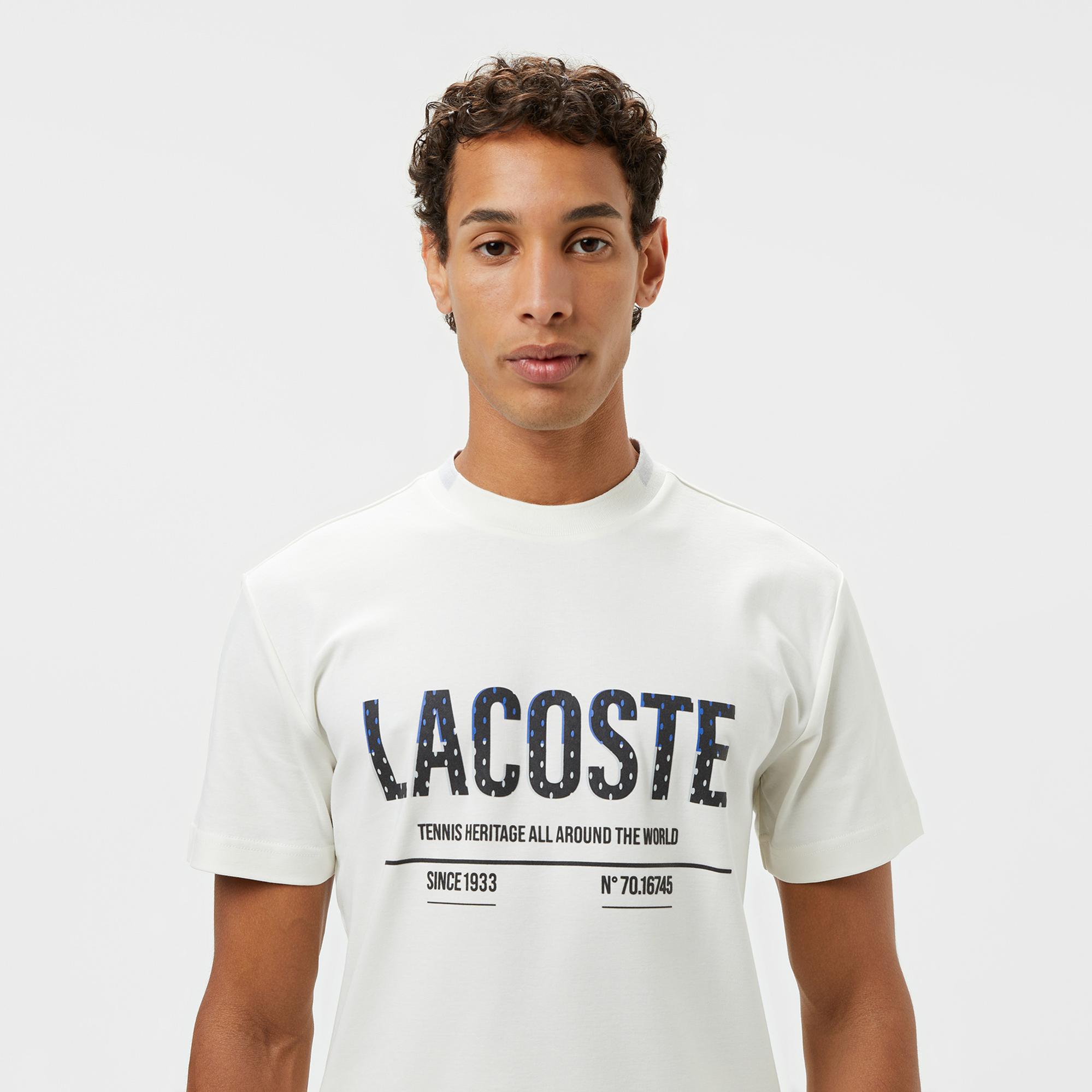 Lacoste Erkek Slim Fit Bisiklet Yaka Baskılı Beyaz T-Shirt