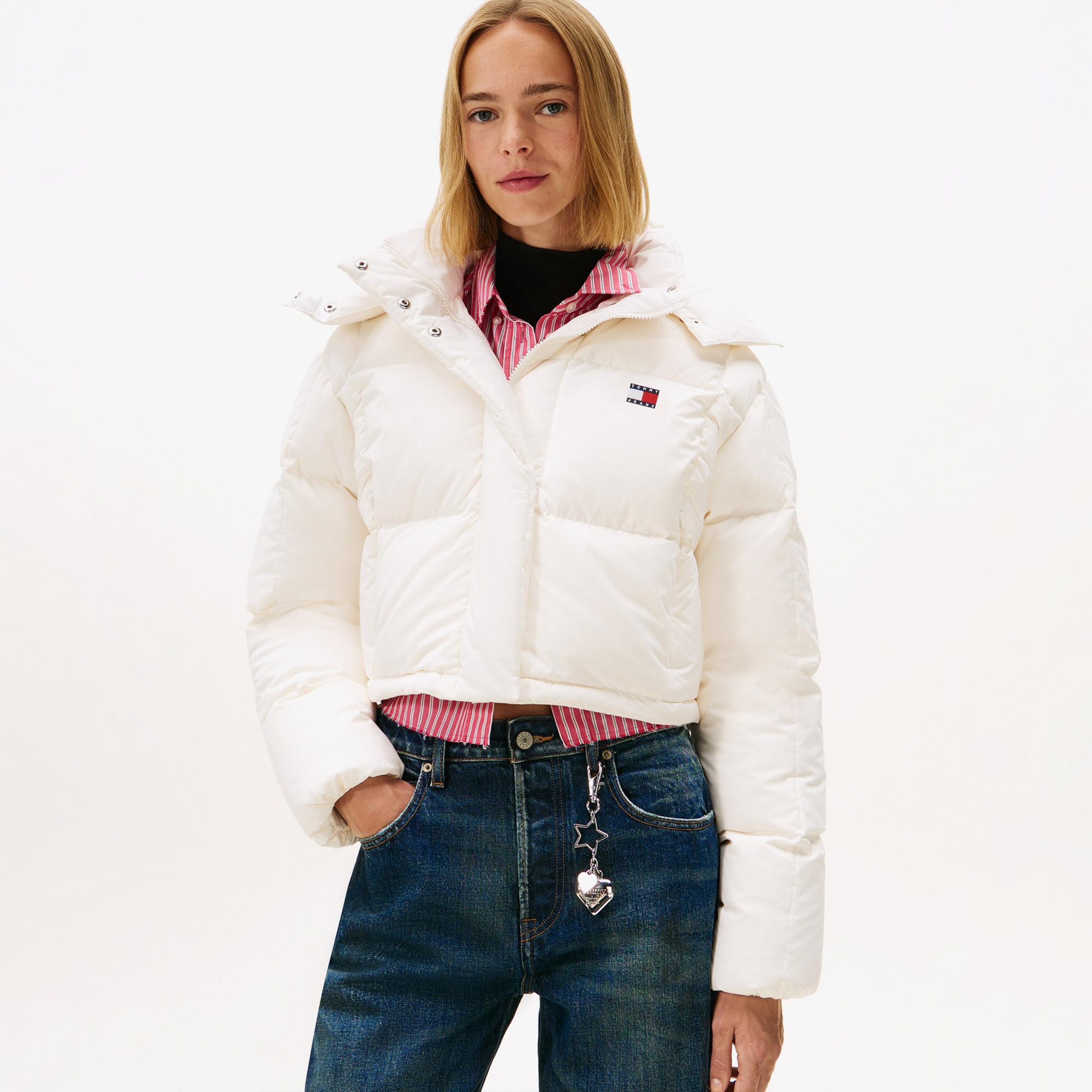 Tommy Jeans Alaska Crop Kadın Puffer Beyaz Mont