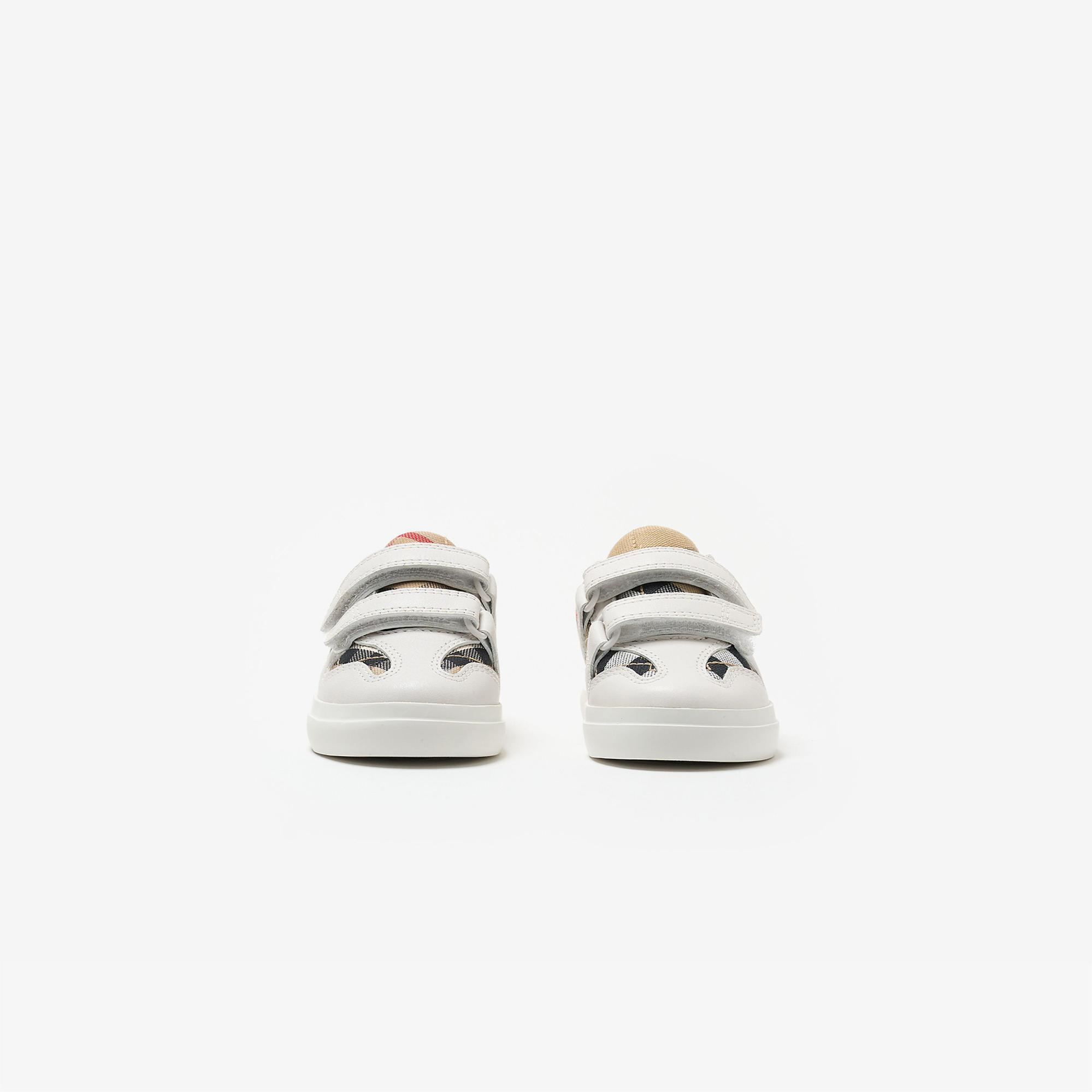 Burberry Check Pamuk ve Deri Çocuk Beyaz Sneaker