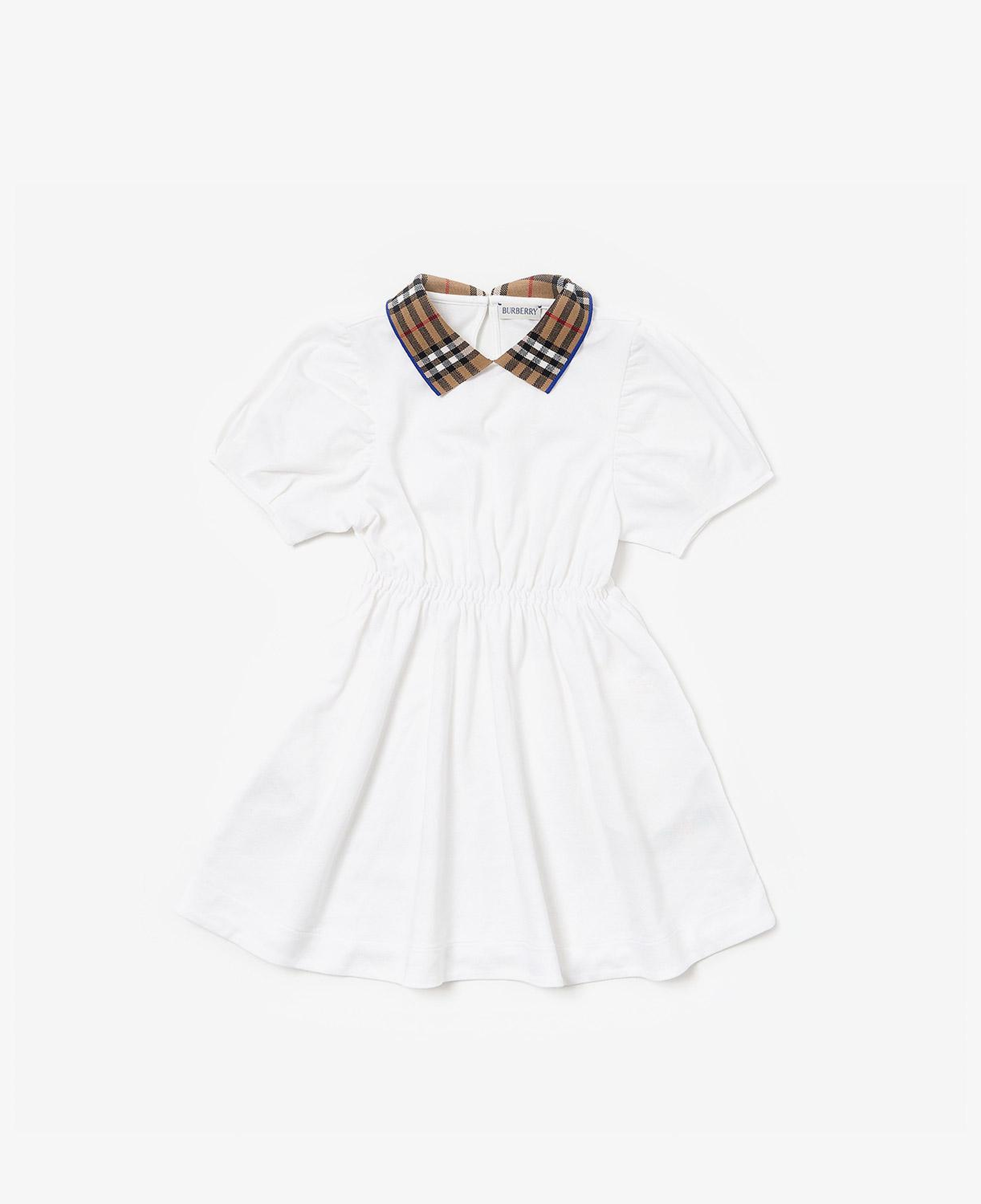 Burberry Check Collar Pamuklu Çocuk Beyaz Elbise