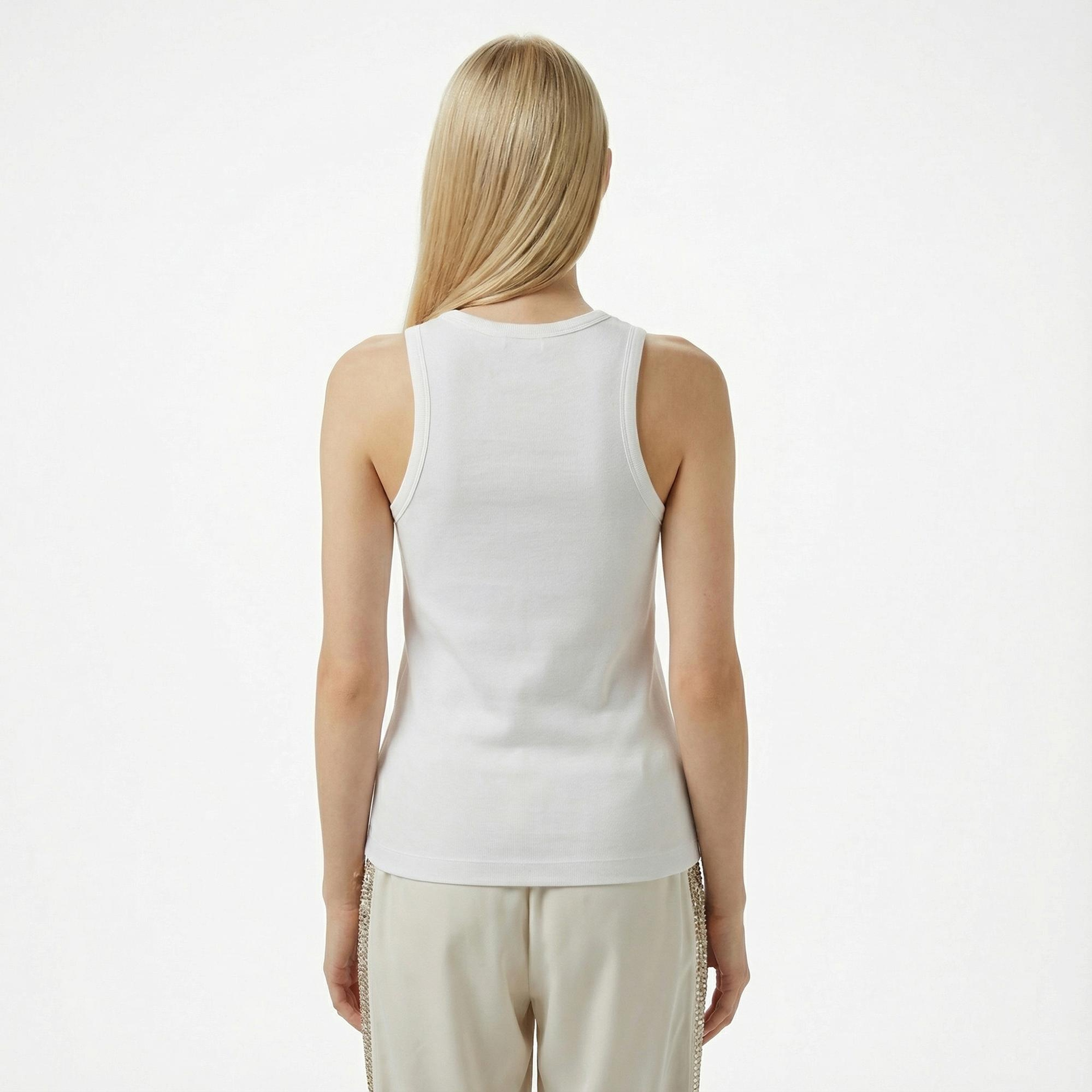 Brooks Brothers Palmiye Logo Nakışlı Kadın Beyaz Kolsuz T-Shirt